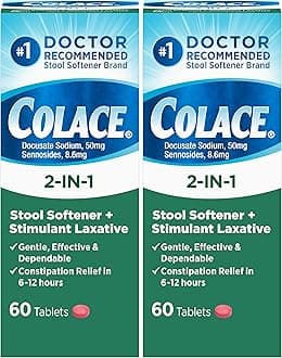 2-in-1 Stool Softener Plus Stimulant Laxative for Gentle Effective Constipation Relief, Docusate Sodium Plus Sennosides, 60 Count (Pack of 2)