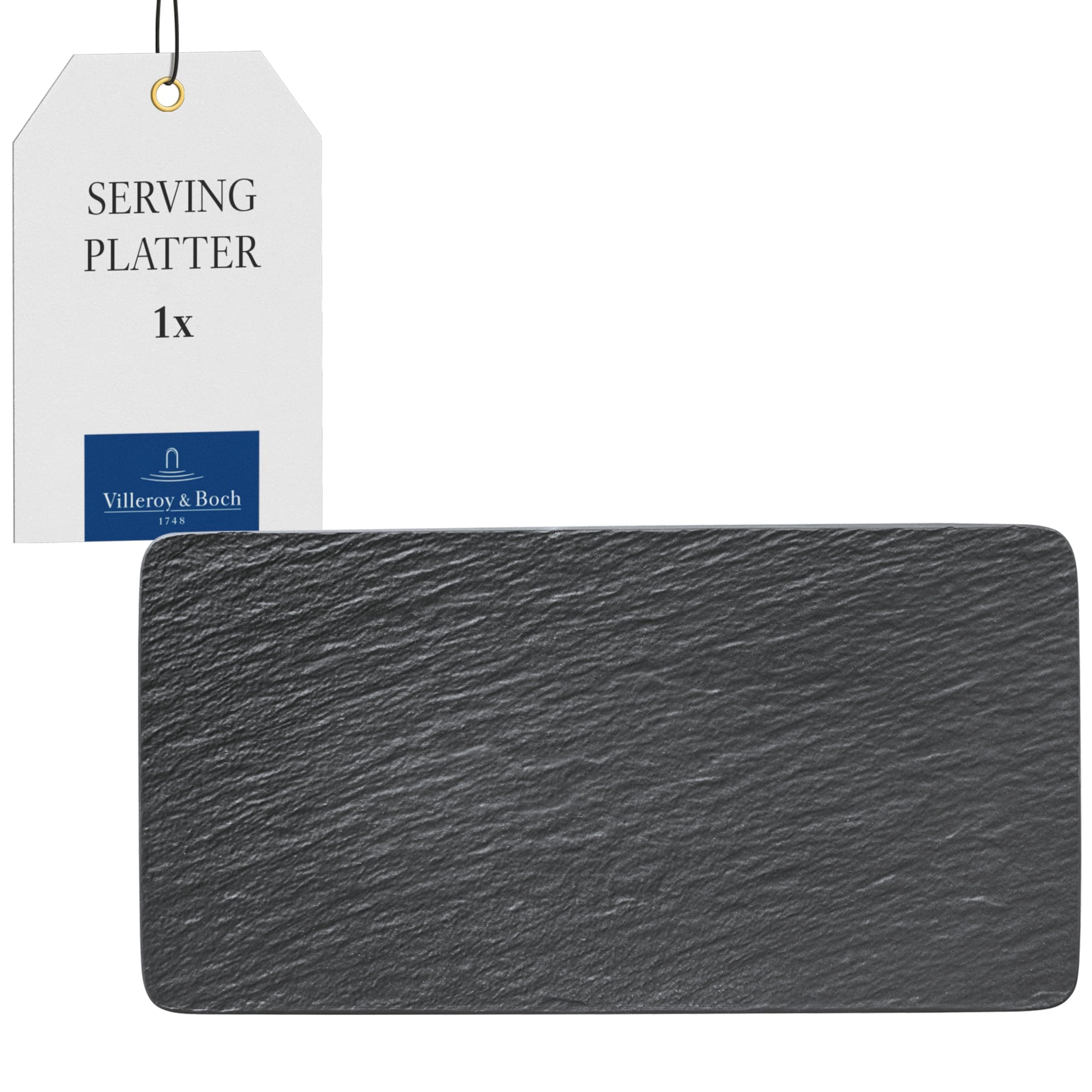 10-4239-2281 Manufacture Rock Rectangular Serving, Beautifully Shaped Presentation Plate Maoffrom Premium Porcelain, Dishwasher Safe, Black