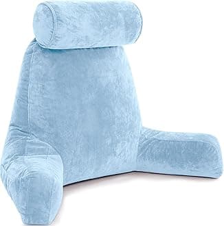 Husband Pillow XXL – Reading Pillow Bed Chair with Arms & Back Support – Sky Blue - Back Pillow for Beds Sitting Up – Bed Rest Arm Pillow – Comfy Reading Pillow for Adults