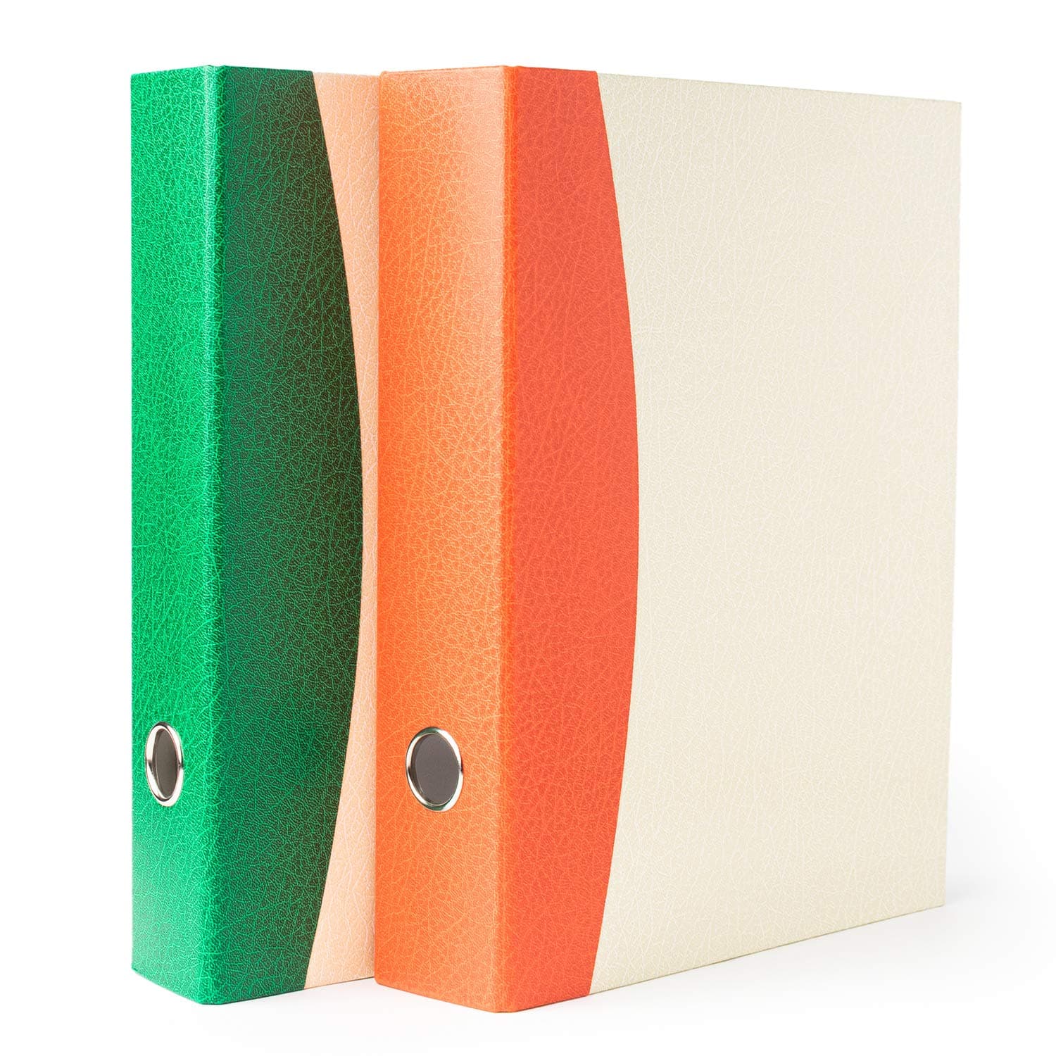 Premium – 2D Ring Binder File – A4 Size (29.7cm x 21.0cm) (11.7inch x 8.25inch) – 40mm (1.5 inch) Clip – Vinyl Coated Cover Material – Pack of 2 – Dual Shade (Green + Orange on Off-White)