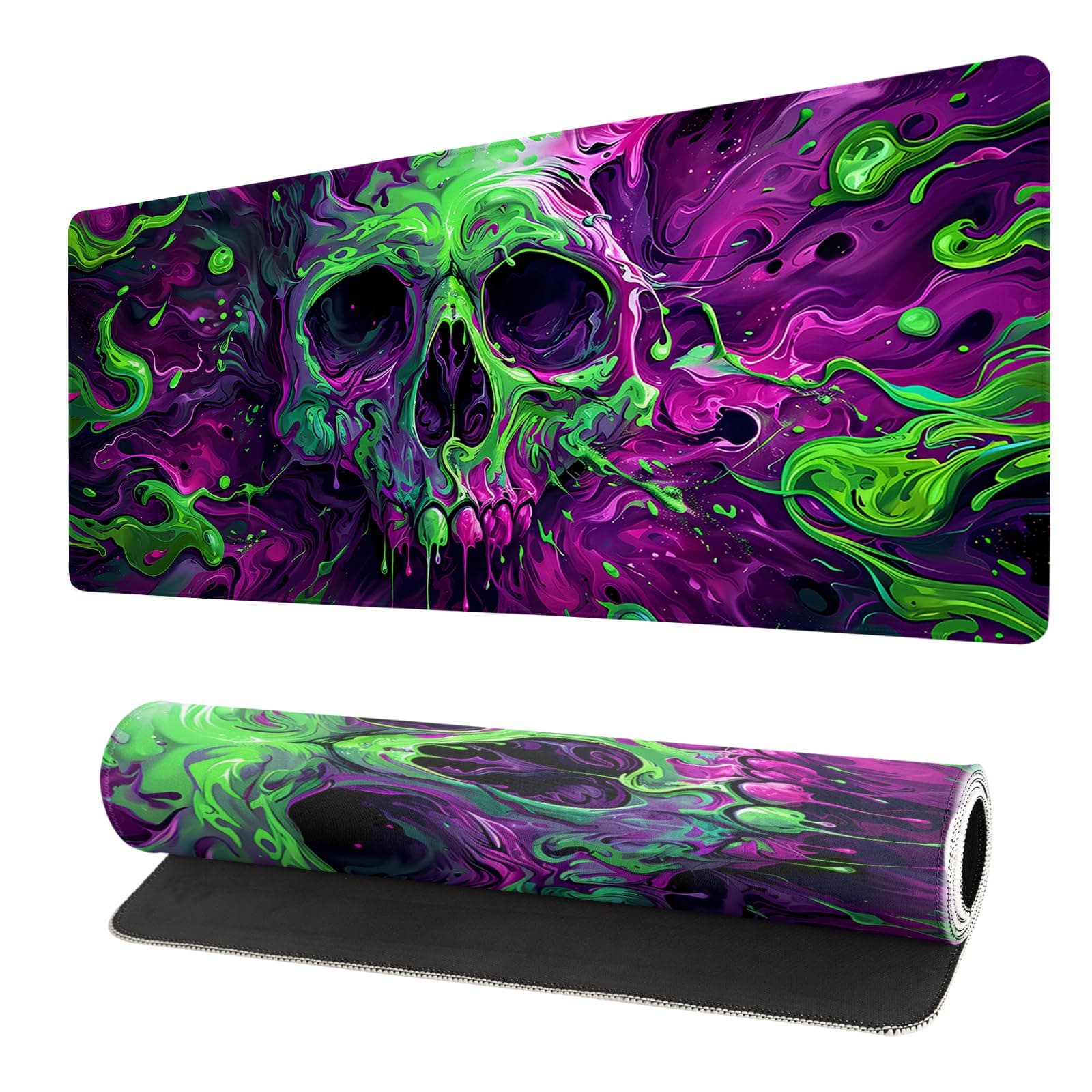 Gaming Mouse Pad Desk Pad,Extended Big Mouse Pad,31.5x11.8 Inch Long Computer Keyboard Mouse Mat Mousepad with 3mm Non-Slip Base and Stitched Edge for Gaming and Office… (Watercolor Skull 2)
