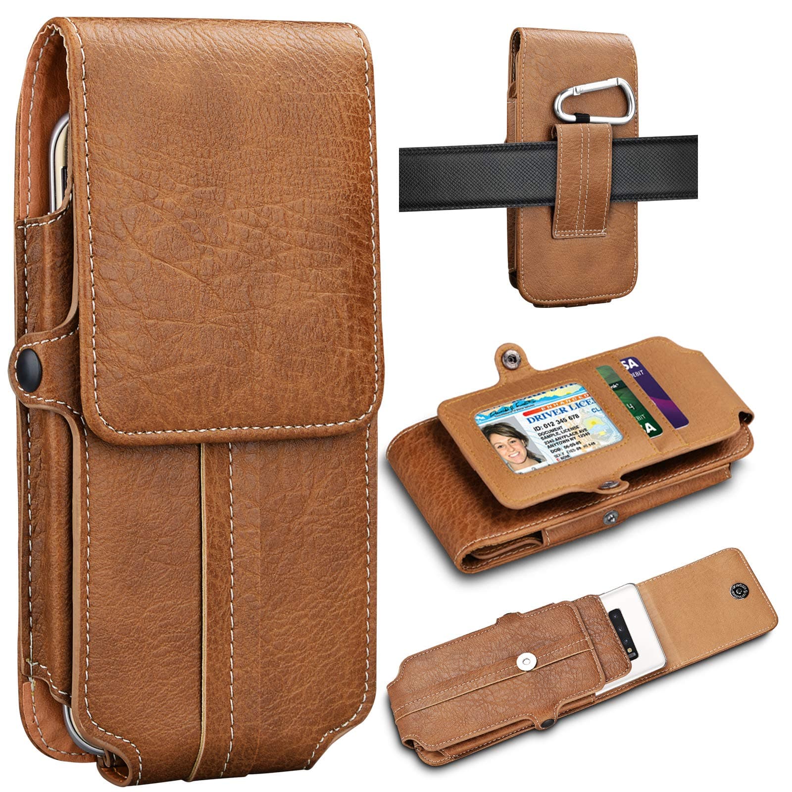 Eutekcoo Phone Holster for Samsung Galaxy Note 10 Plus/Note 10/Note 9 8/S10+/S10E/S10/S9+/S9/S8/A20s/A30s/A70/A50/A20e/A40, Leather Belt Clip Pouch Carrying Wallet Case w/Card Holder Slots &Keychain