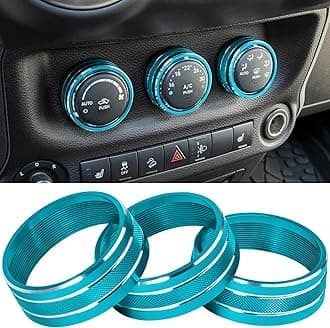 Audio Air Conditioning Button Cover Decoration Twist Switch Ring Trim for Jeep Wrangler JK JKU Patriot 2011-2018, Compass 11-16, Liberty 08-12, Dodge Challenger 08-14 Interior Accessories (Light Blue)
