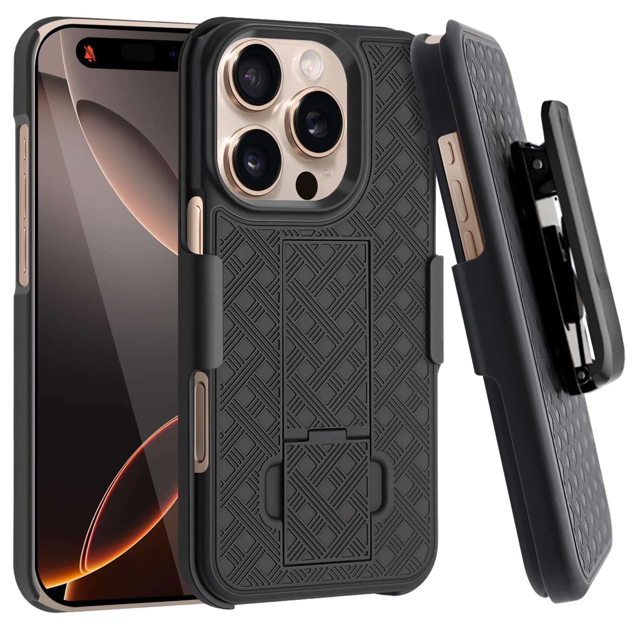for iPhone 16 Pro Case with Belt Clip Holster Case Slim Combo Shell with Kickstand Swivel Holster Rugged Shockproof Antiscratch Full Body Protective Case for iPhone 16 Pro,6.3 inch,2024,Black