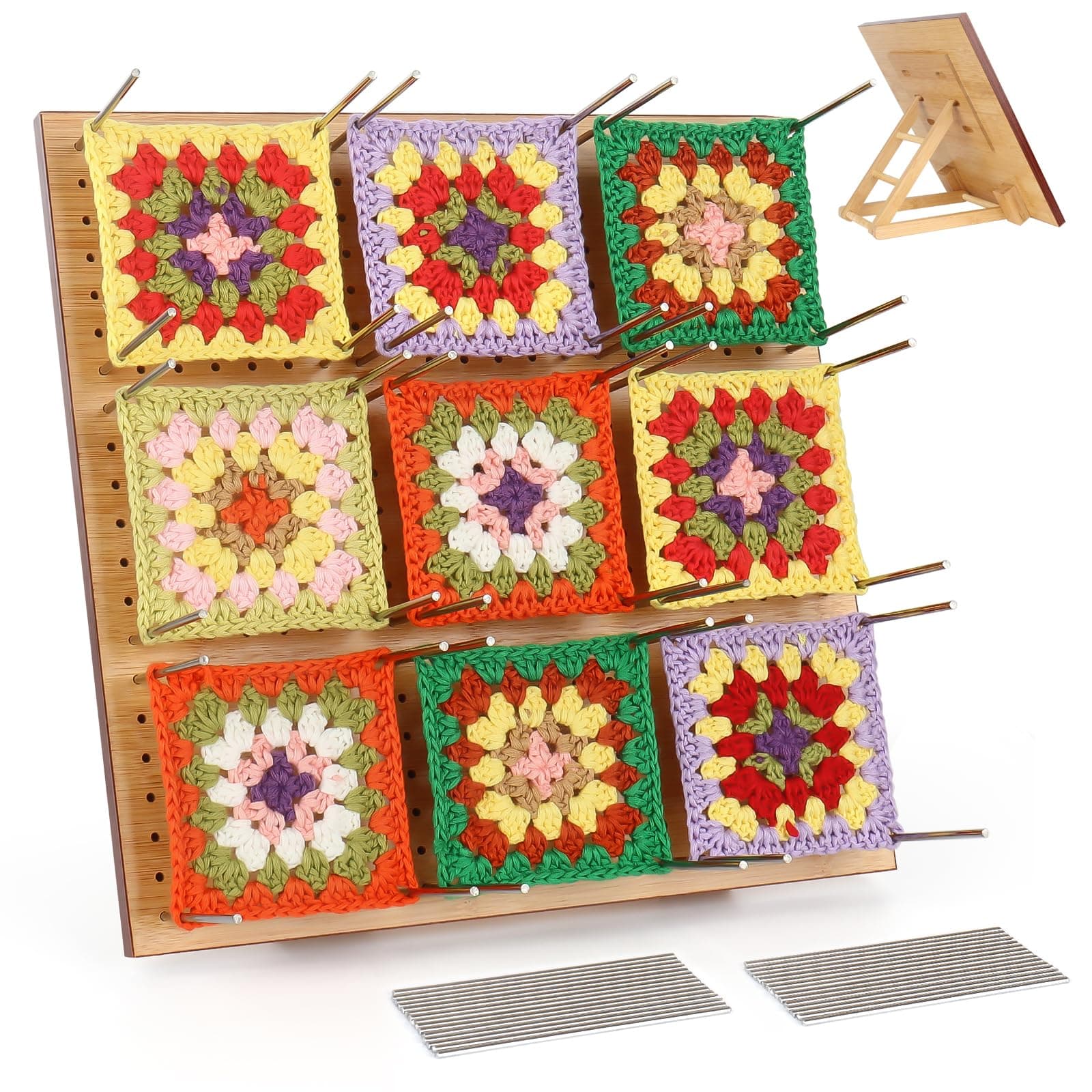Coopay Blocking Board for Crochet, Granny Square Blocking Board Large 11 inch, Crochet Blocking Board and Pins, Blocking Boards for Knitting Crochet Projects, Wooden Blocking Board, with Easel Design