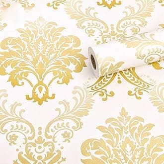 wolpin Floral Damask Self Adhesive Wallpaper (45 x 500 CM, Gold) | DIY Wall Sticker for Living Room, Hall, Sofa Background | PVC Peel & Stick Home Interior Decoration Sheet in Gold