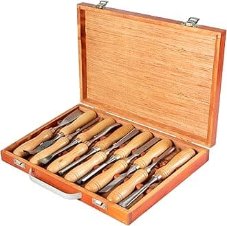 Mophorn Wood Chisel Sets 12pcs Lathe Chisels 3-3/4Inch /95MM Woodworking Chisels 9Inch Wood Lathe Tools Wood Chisels Lathe Tools Wood Tool Box for Wood Carving Root Carving Furniture Carving Lathes