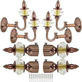 NATURAL Heavy Duty Aluminum Royal Luxury Design Curtain Bracket/Finial and Curtain Support with Screw/Wallplug for Window & Door Curtain Fittings Suitable Upto 1 Inch Pipe. (4 Set, Rose Gold)