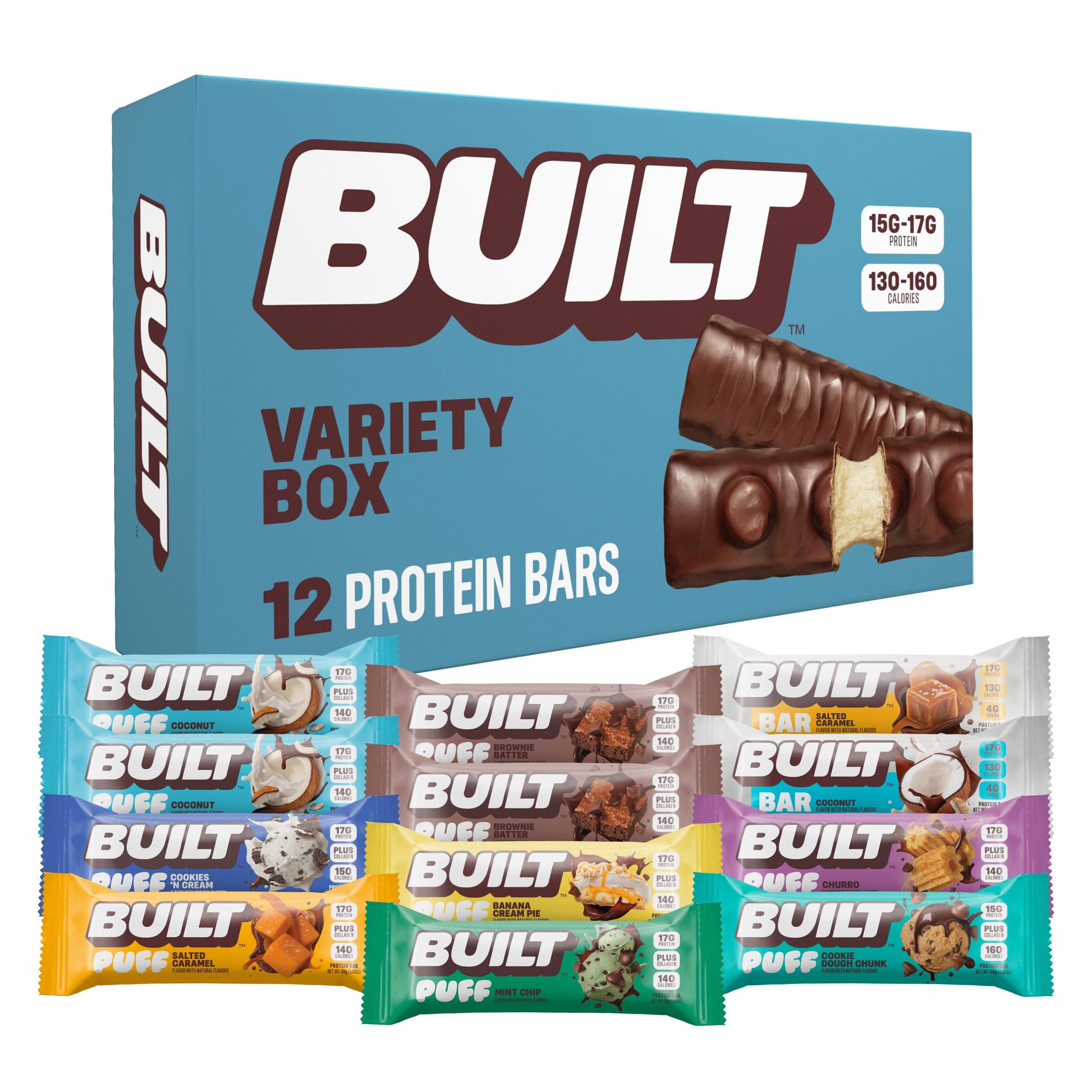 Built Protein Bars Variety Pack, High Protein Bars, On-the-go Snacks, Breakfast Bar, Mixed Sampler: 12 Pack