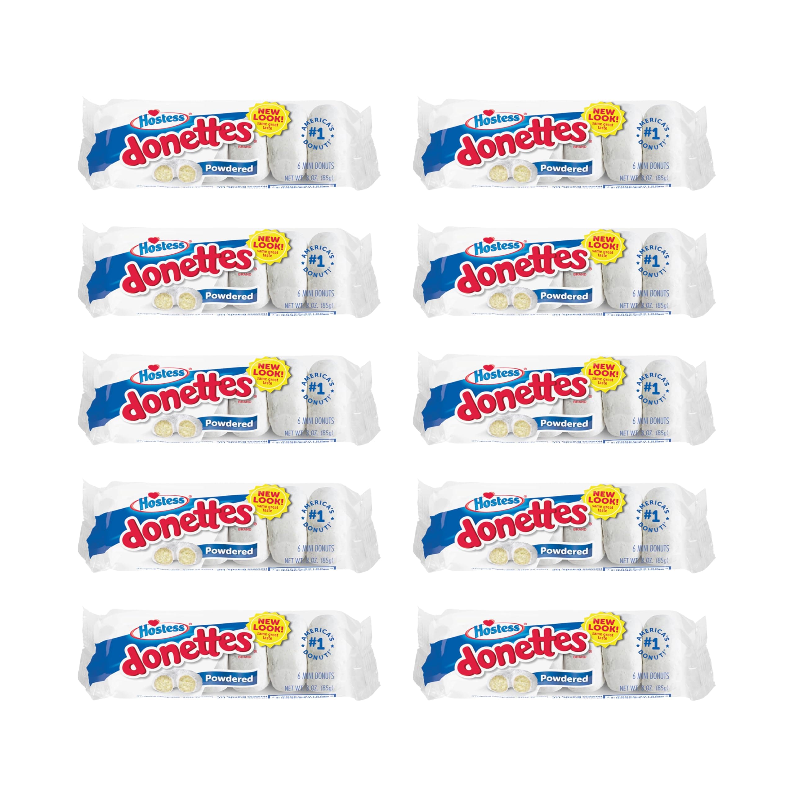 Hostess Powdered Sugar Donettes, 6 Count Bags (10 Pack)