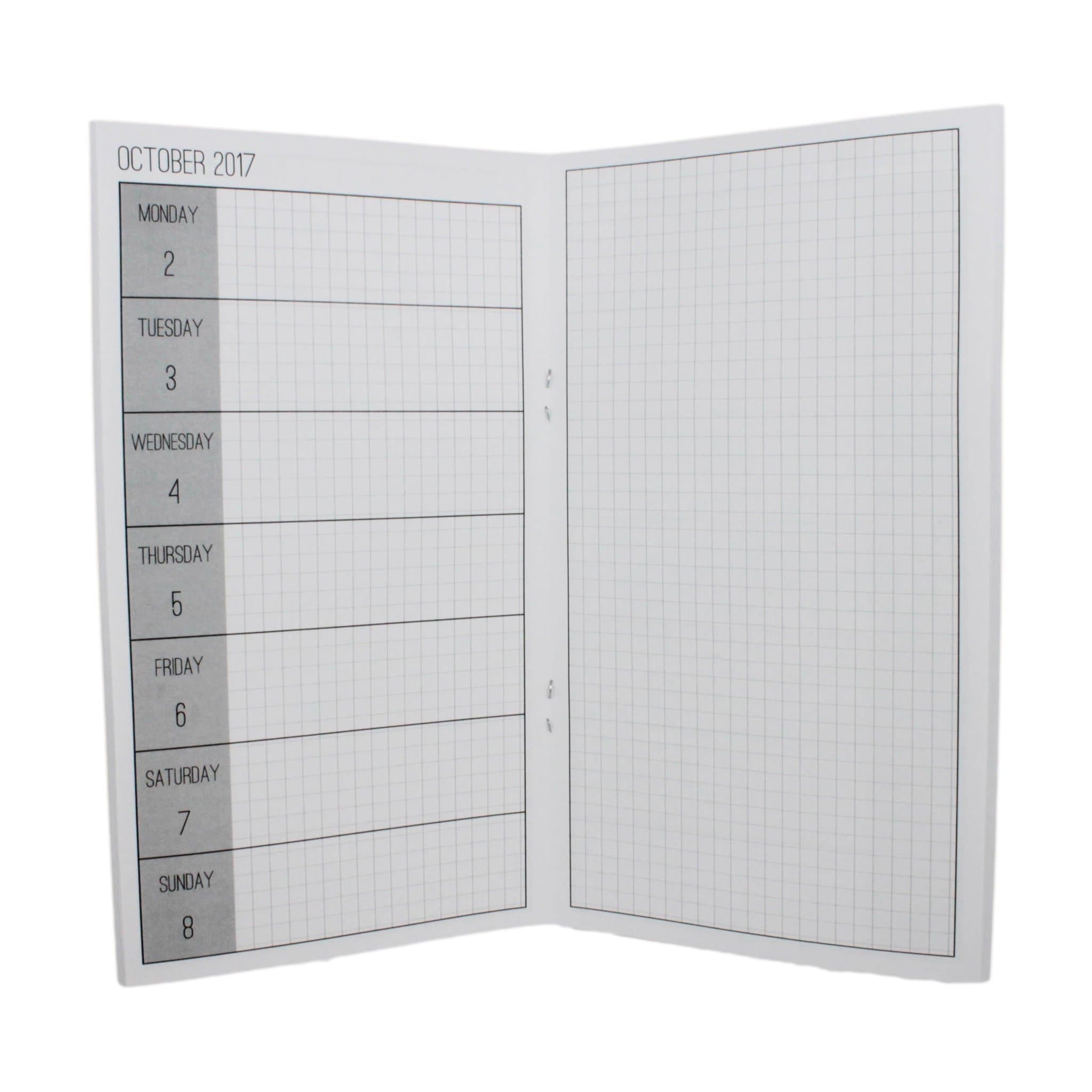 Archived - 2017 Week on One Page + Grid Notes Planner - Customized Dated Traveler’s Notebook Inserts