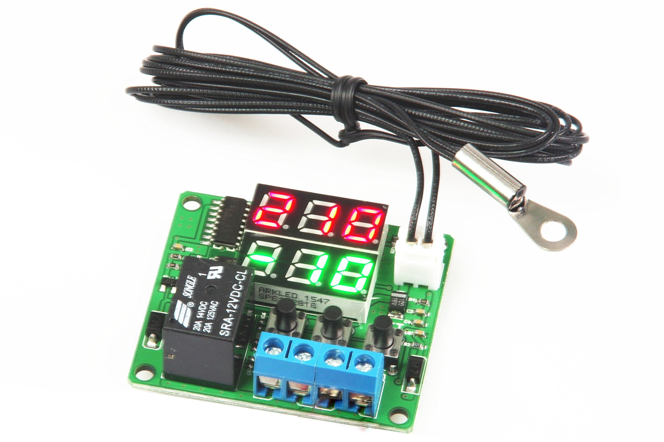 Digital Thermostat Module DC 12V -10℃ to 210℃ Electronic Temperature Control Module Switch Waterproof Sensor Probe Dual LED Display Red Green