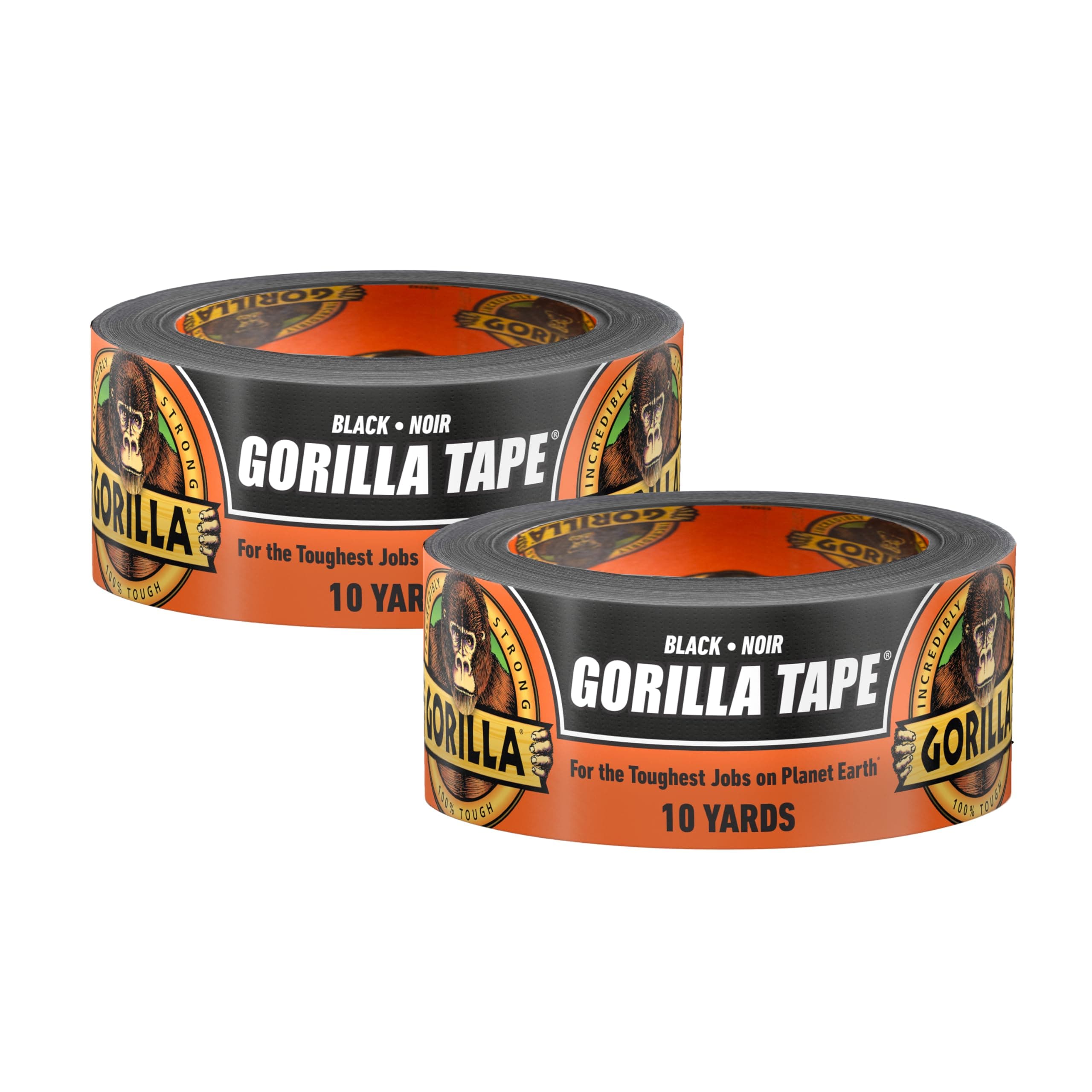 Gorilla Black 2 pack 1.88" X 12 Yd Duct Tape Black, 6012110