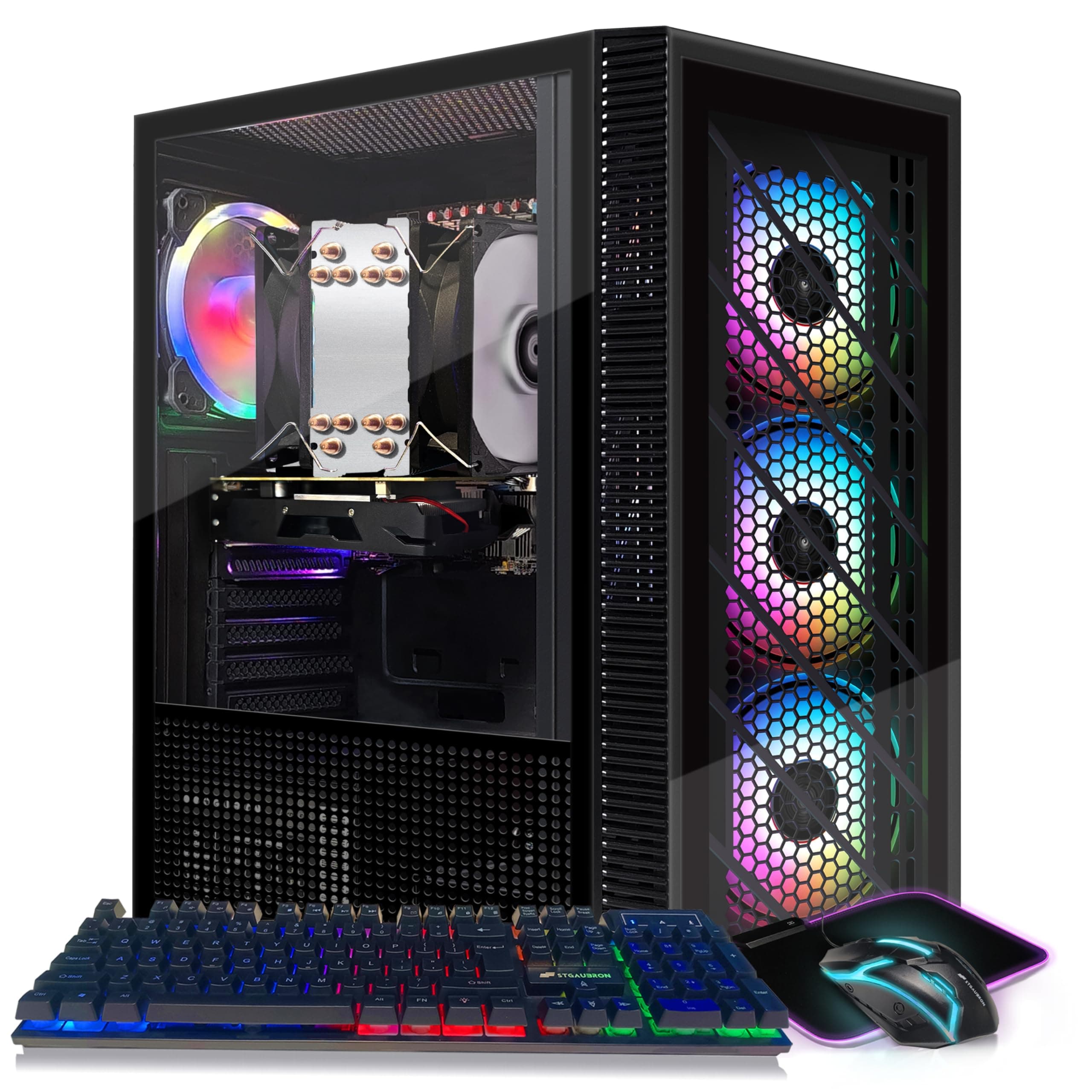 STGAubron Gaming PC Computer Desktop, RX 550 4GB, Intel i7 Xeon E5 2.8GHz, 16GB RAM, 512GB SSD, WiFi, BT 5.0, Windows 10 Home, RGB Fan x4, Gaming Computer Tower for Gamer, Streaming