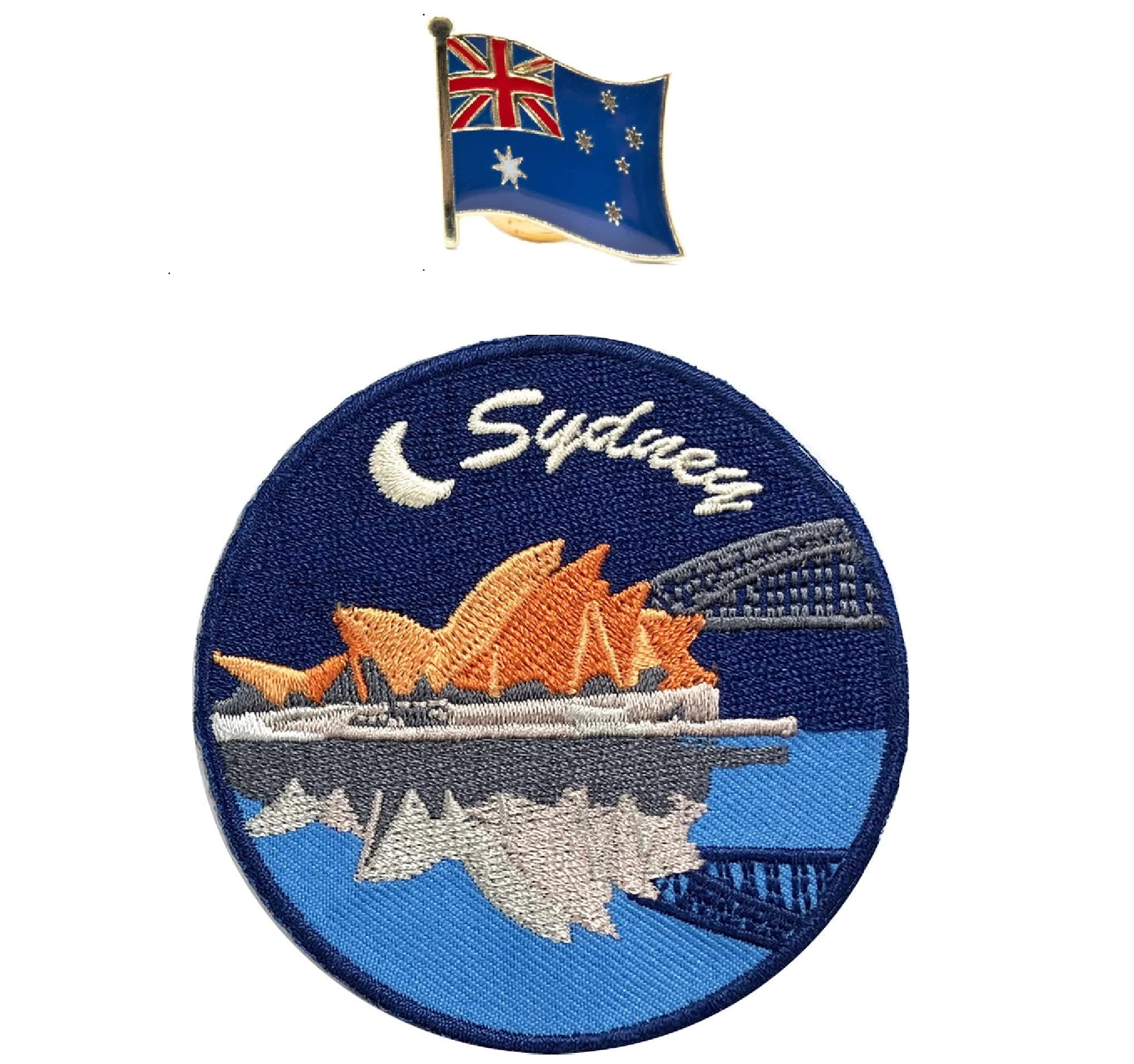 A-ONE 2 PCS Pack- Sydney Australia City(Night) Paste Patch Army Badge Patch Fabric Cloth Patches, Australia Emblem Pin Metal Buttons for Jacket Caps NO.172P
