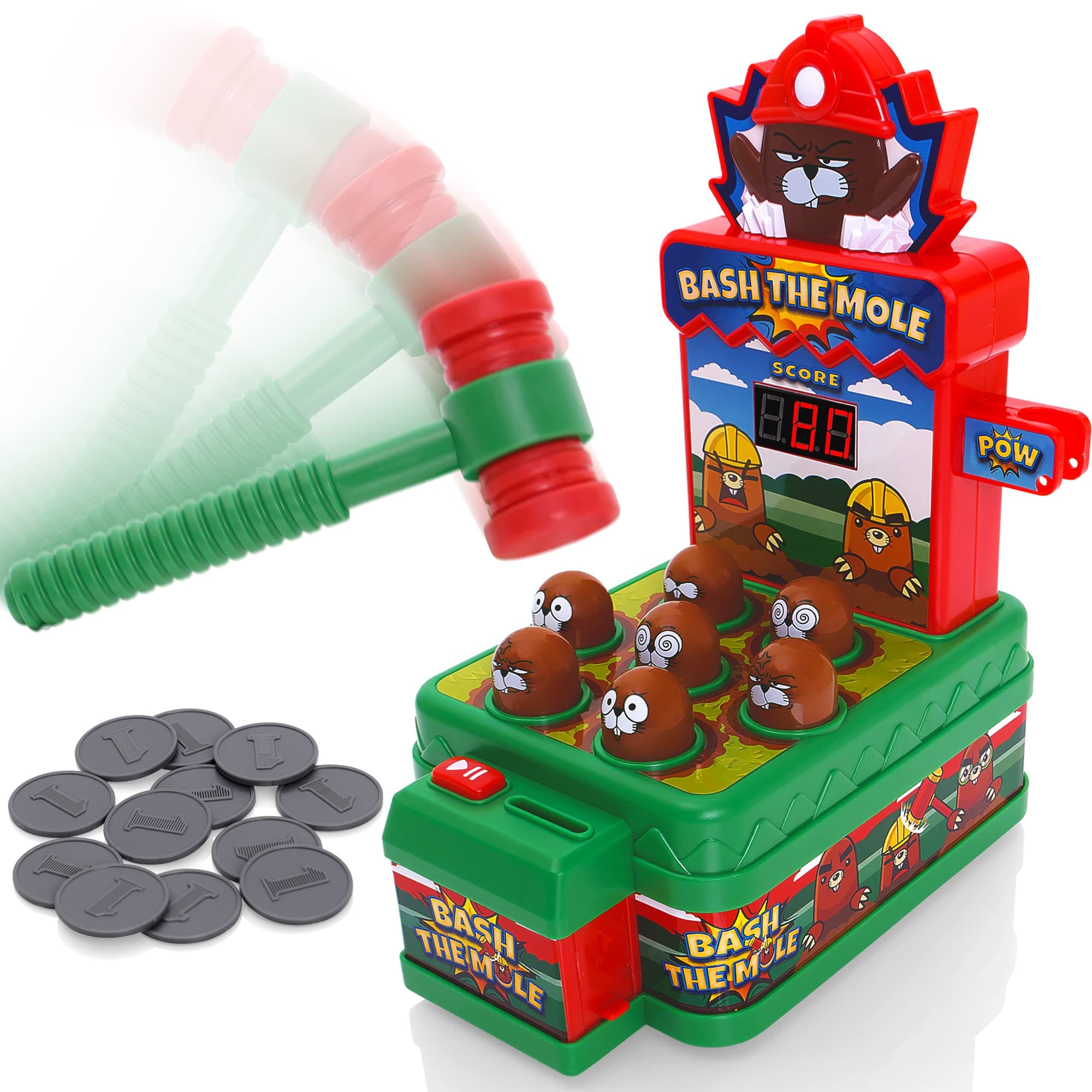 Whack Game With Hammer - A Mole Bashing Classic Arcade Game For Kids - Electronic Kids Board Games - Toys For 3,4,5,6 Year Old Boys & Girls - Boys Toys Age 3 Plus - Batteries Included