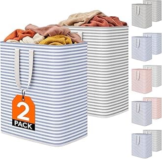 Lifewit 2 Pack Laundry Basket 100L Each, Collapsible Clothes Hamper with Reinforced Handles, Freestanding Waterproof Design for Bedroom and Laundry Room, Grey&Blue 200L Total