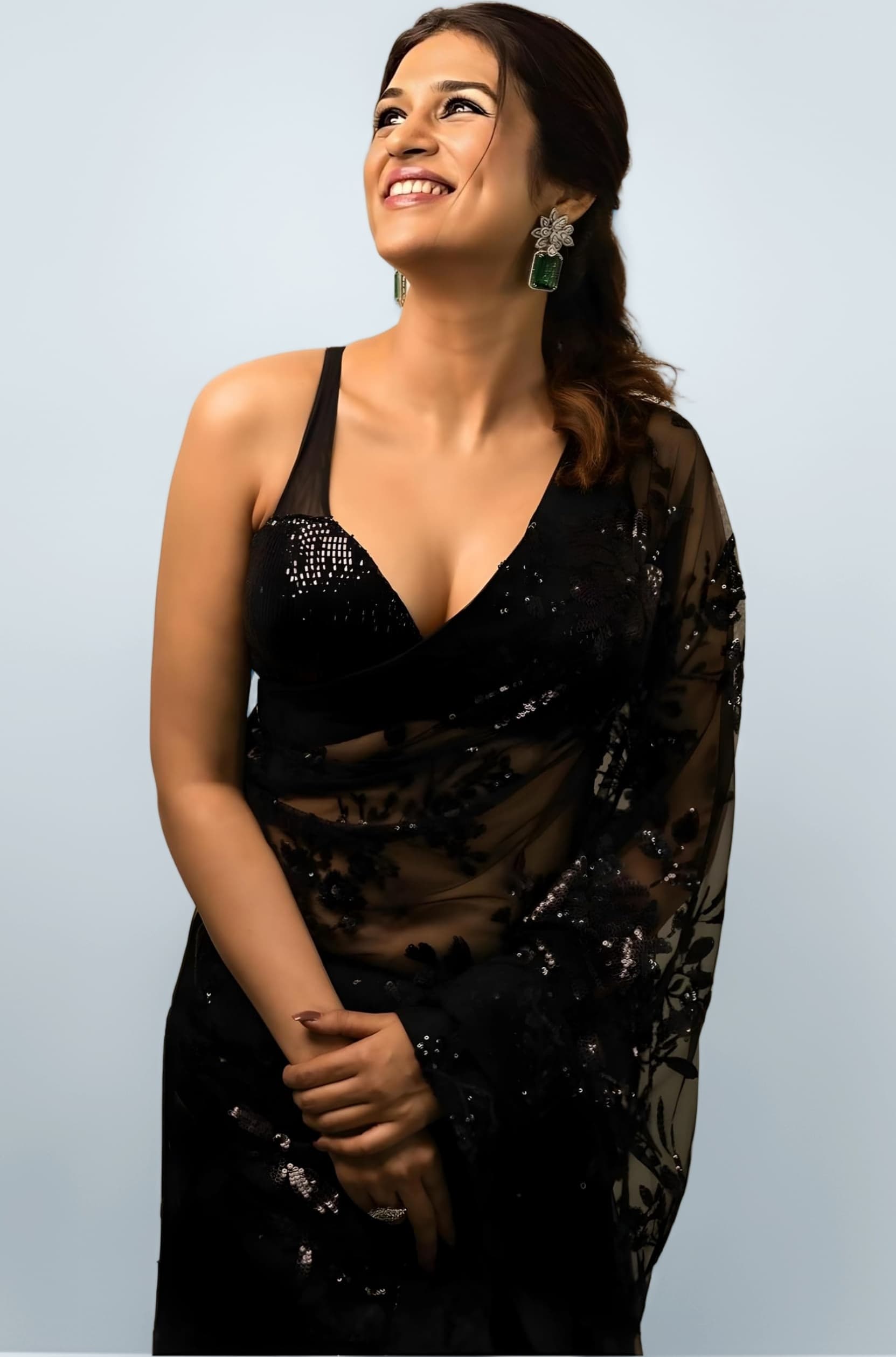 Women's Net Sequence Embroidered Work Saree With Art Silk Unstitched Blouse Piece (Diamond Sequence Black_Black_Free Size)