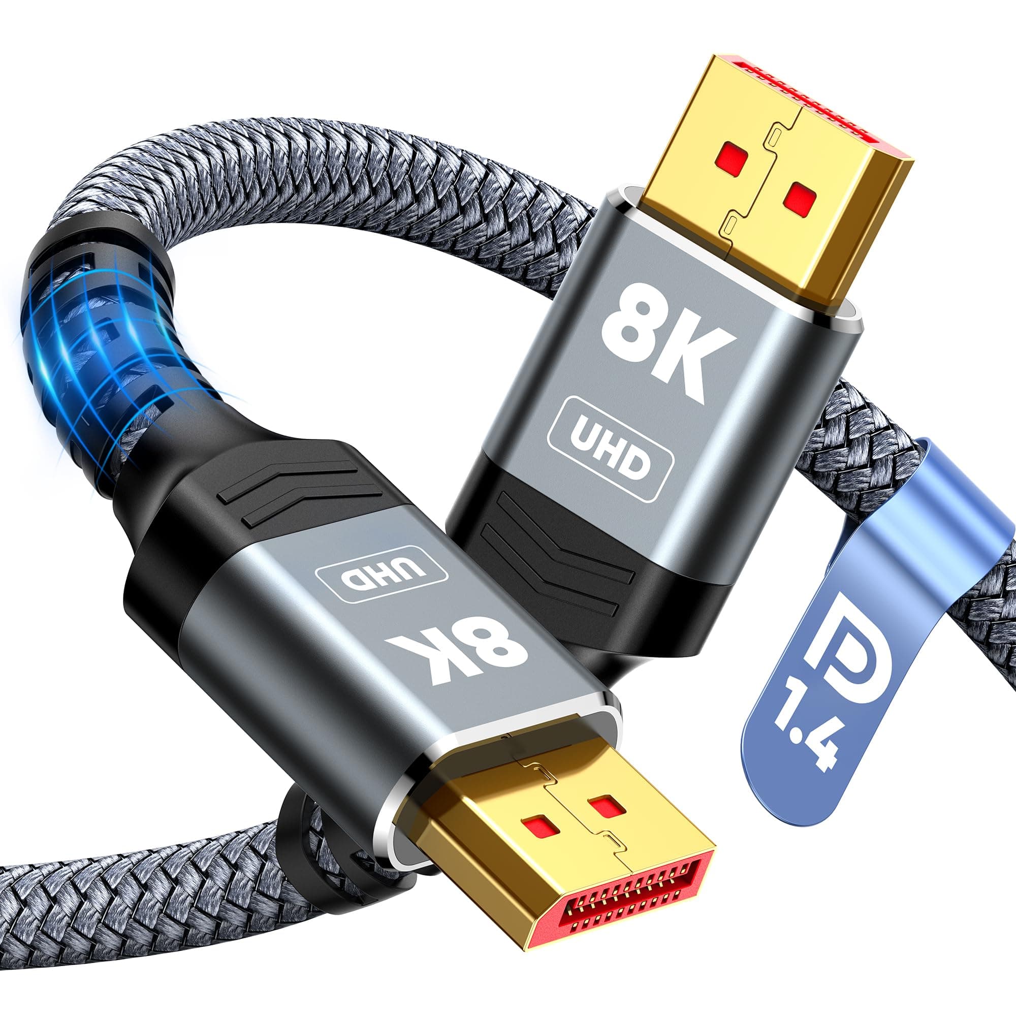 8K 4K DisplayPort Cable, 6.6ft DP Cable 1.4 [VESA Certified, 8K@60Hz, 4K@144Hz, 2K@240Hz], Bradied High Speed Display Port Cable 144Hz, for Gaming Monitor, HDR/FreeSync/G-Sync, Graphics Card