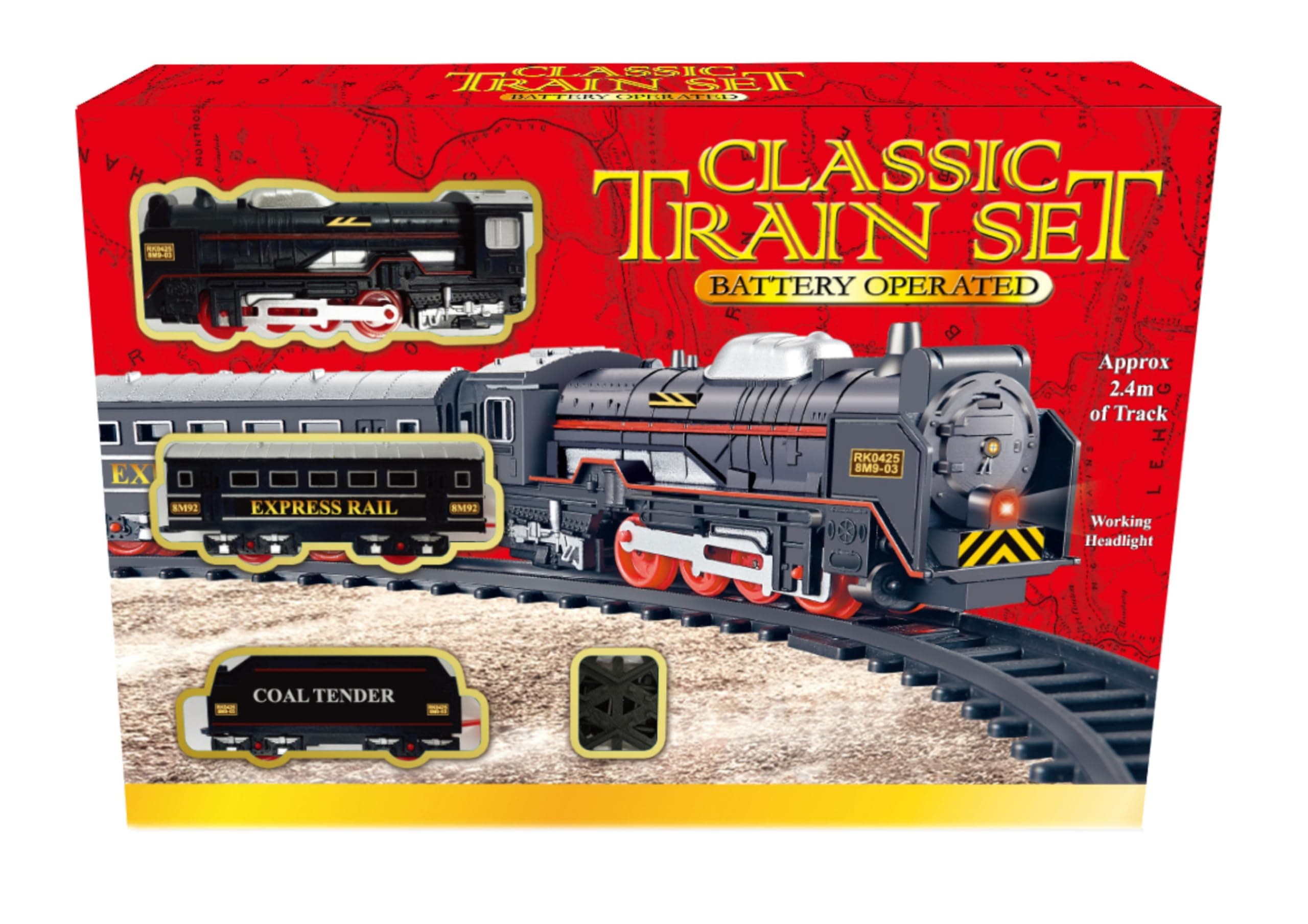 KandyToys Classic Train Set | 2.4m Track | Headlight | Battery Operated