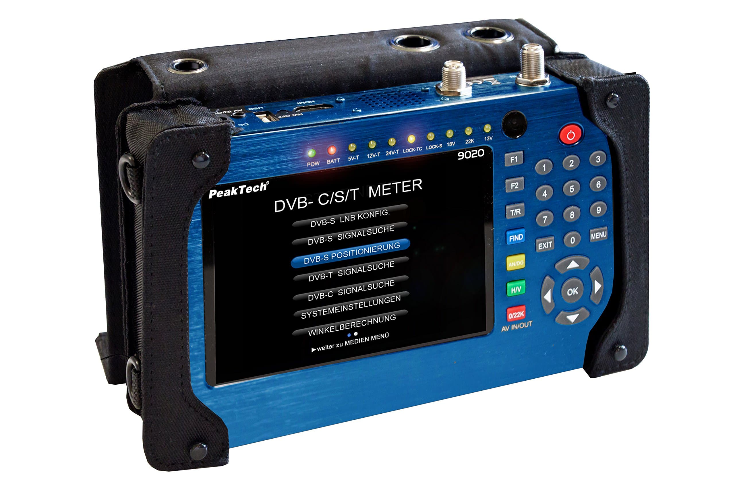 PeakTech 9020 - DVB-C/S2/T2 Meter with 5" TFT Color Display and Live Image and Sound, Tv System Test, Satellite Signal Search Device, HDMI & AV-IN/OUT and USB Port, Robust Metal Case - 780g P 9020