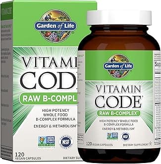Raw B Complex - Vitamin Code - 120 Vegan Capsules, High Potency Vitamins for Energy & Metabolism with B2 Riboflavin, B1, B3, B6, Folate, B12 as Methylcobalamin & Biotin Plus Probiotics