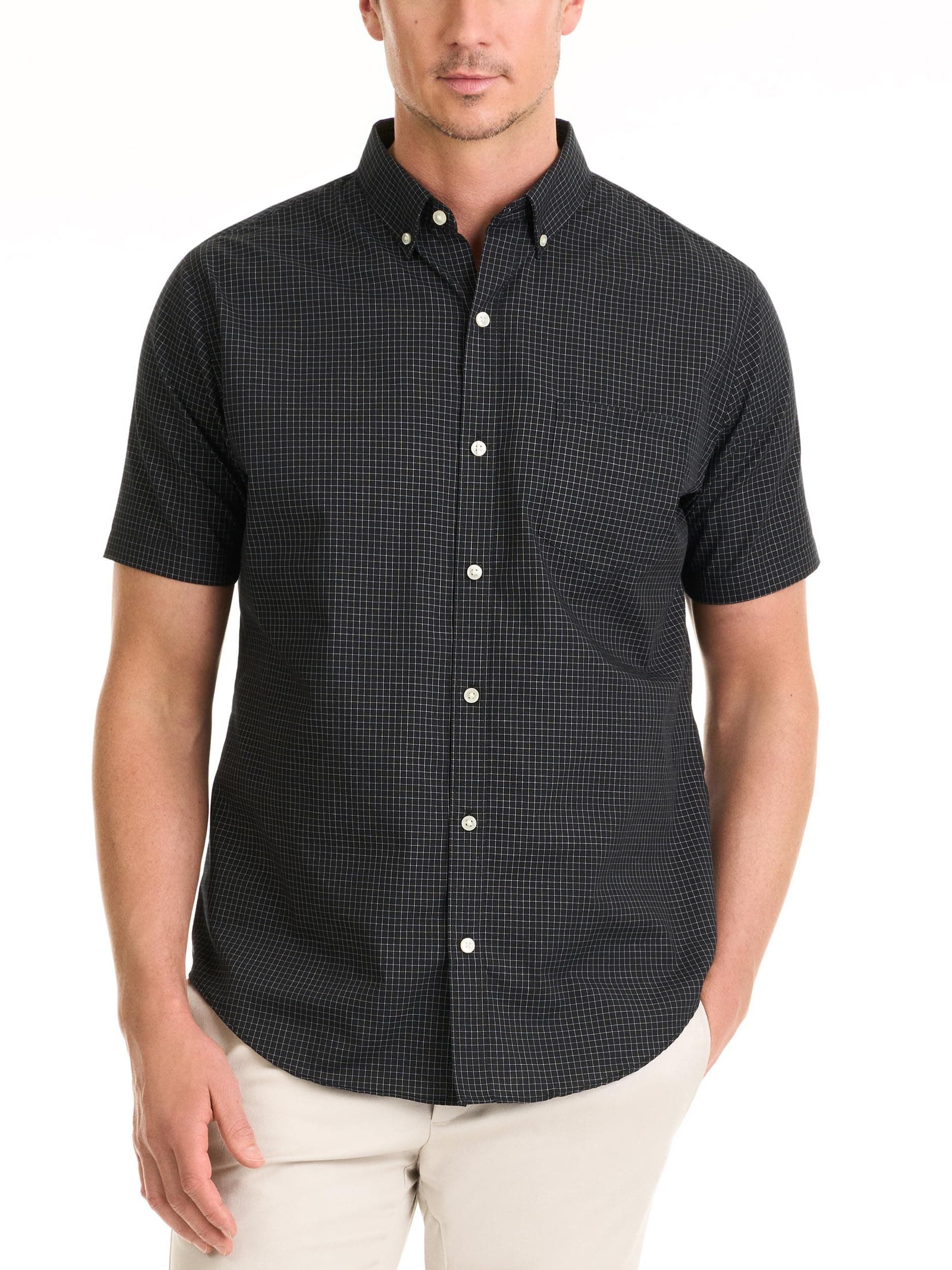 Mens Wrinkle Free Short Sleeve Button Down Check Shirt