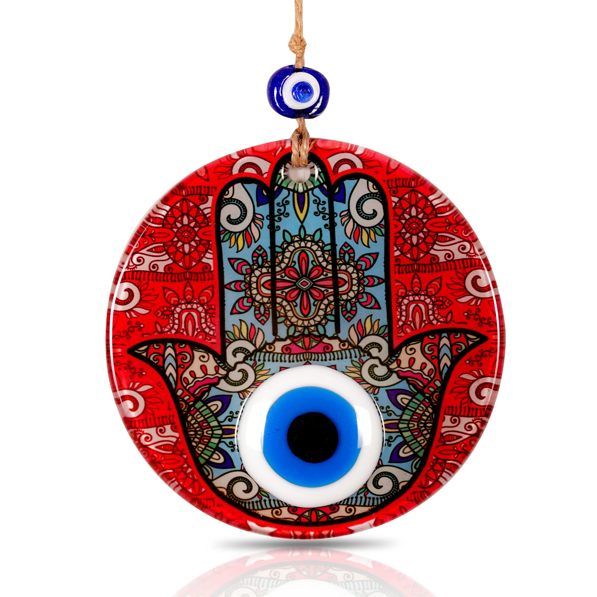 Red Hamsa Hand Evil Eye Decor Home Wall Hanging 4.7" Glass Handmade Nazar Amulet Good Luck Charm