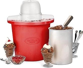 Nostalgia Electric Ice Cream Maker – Parlor Style, Old Fashioned Soft Serve Ice Cream Machine Makes Frozen Yogurt or Gelato in Minutes - Fun Kitchen Appliance – Red - 4 Quart