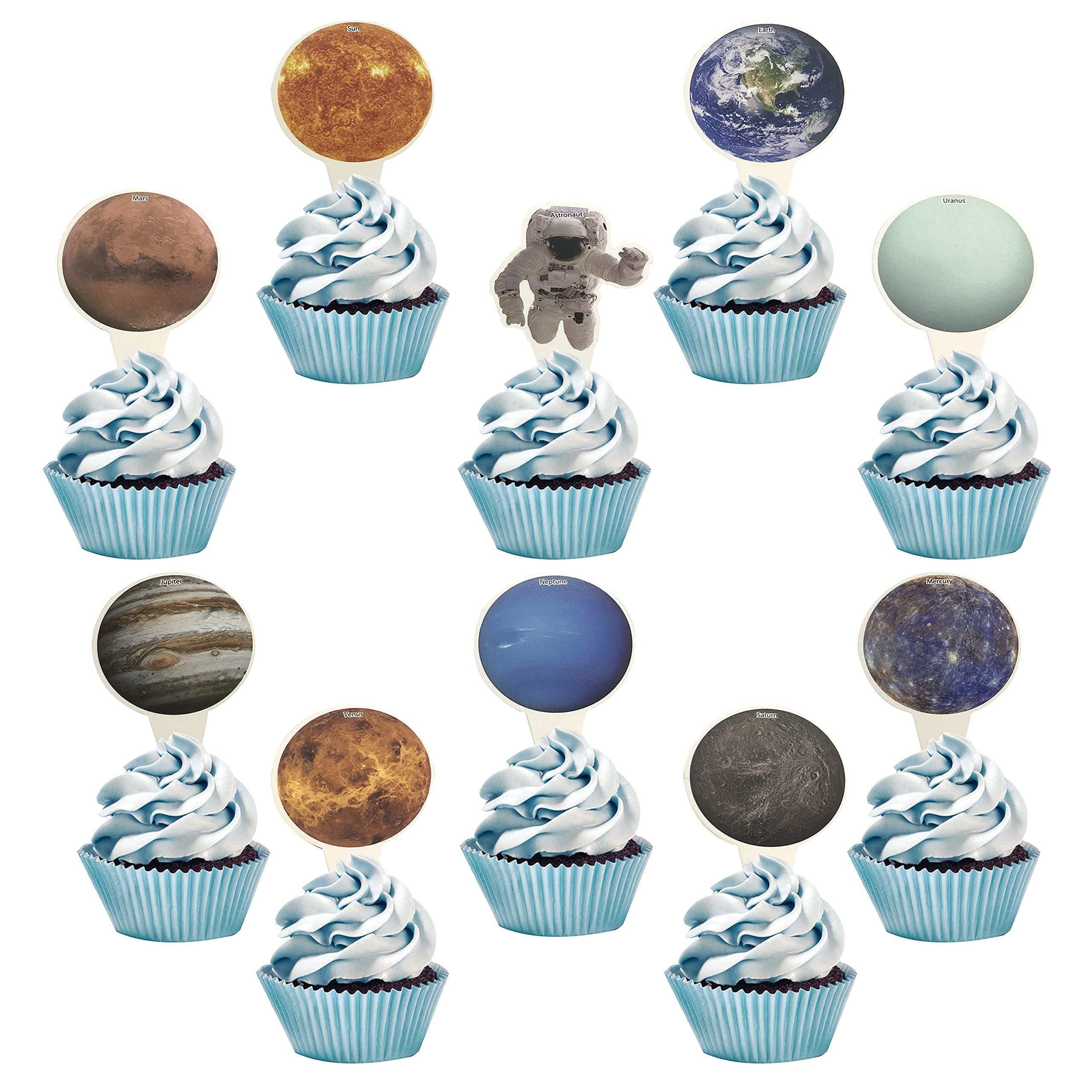30PCS Outer Space Cupcake Toppers Planet Cupcake Toppers Solar System Cupcake Topper Astronaut Cupcake Toppers Galaxy Space Themed Party Birthday Decor Outer Space Themed Kids Party Supplies