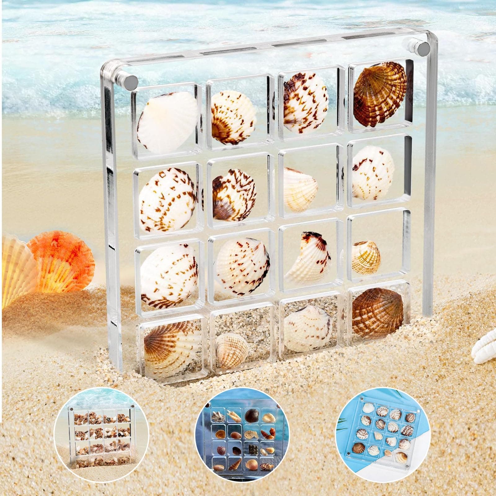 16 Grids Acrylic Display Box - Clear Shadow Box for Seashell, Rock, and Thimble Collection, Mini Trinket Shelf Organizer for Collectors