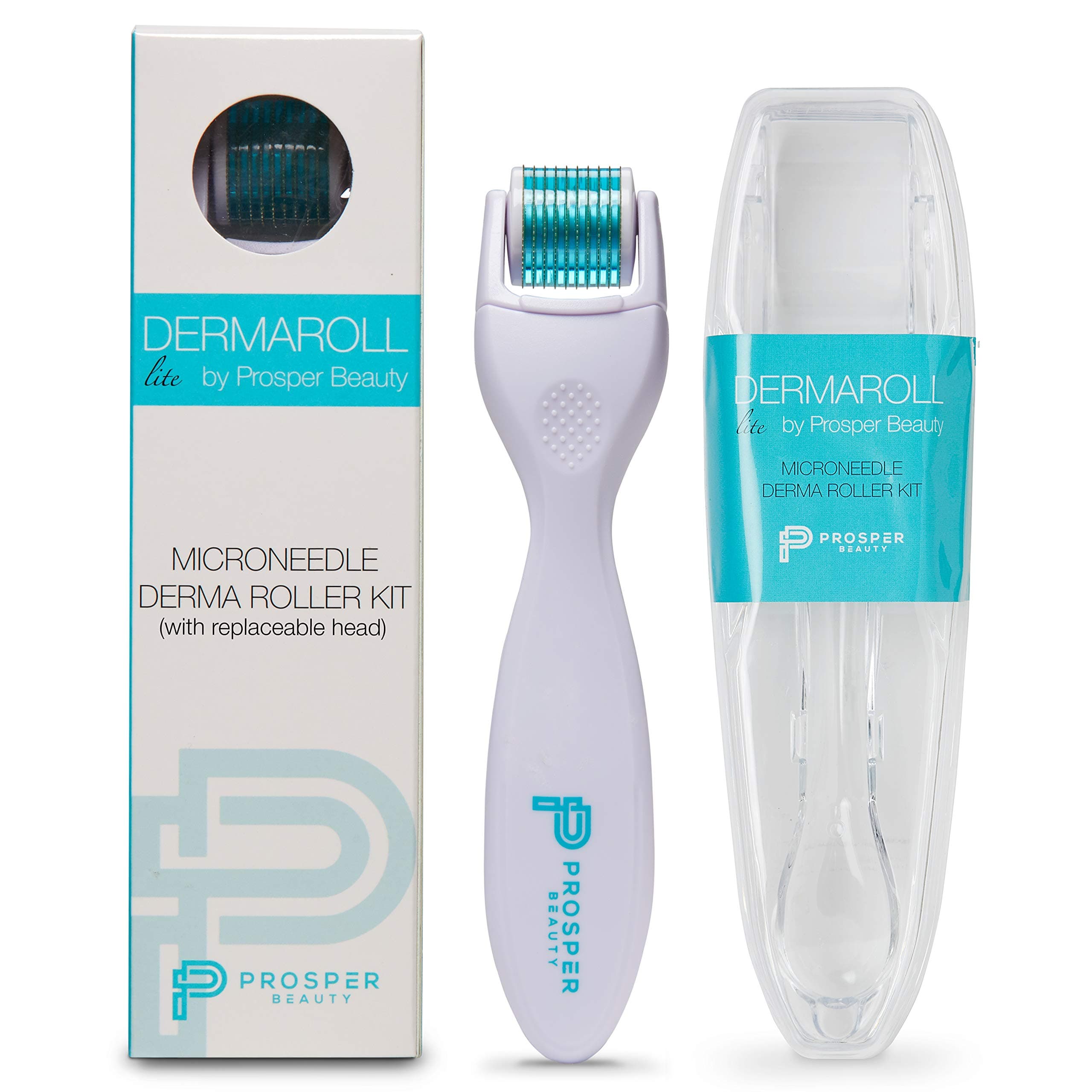 Derma Roller Microneedle Kit [DERMAROLL LITE 0.25mm by Prosper Beauty] Face Roller with Replaceable Head Exfoliation Microdermabrasion Micro Derma Skin Care Tool Dermaplaning Microneedling