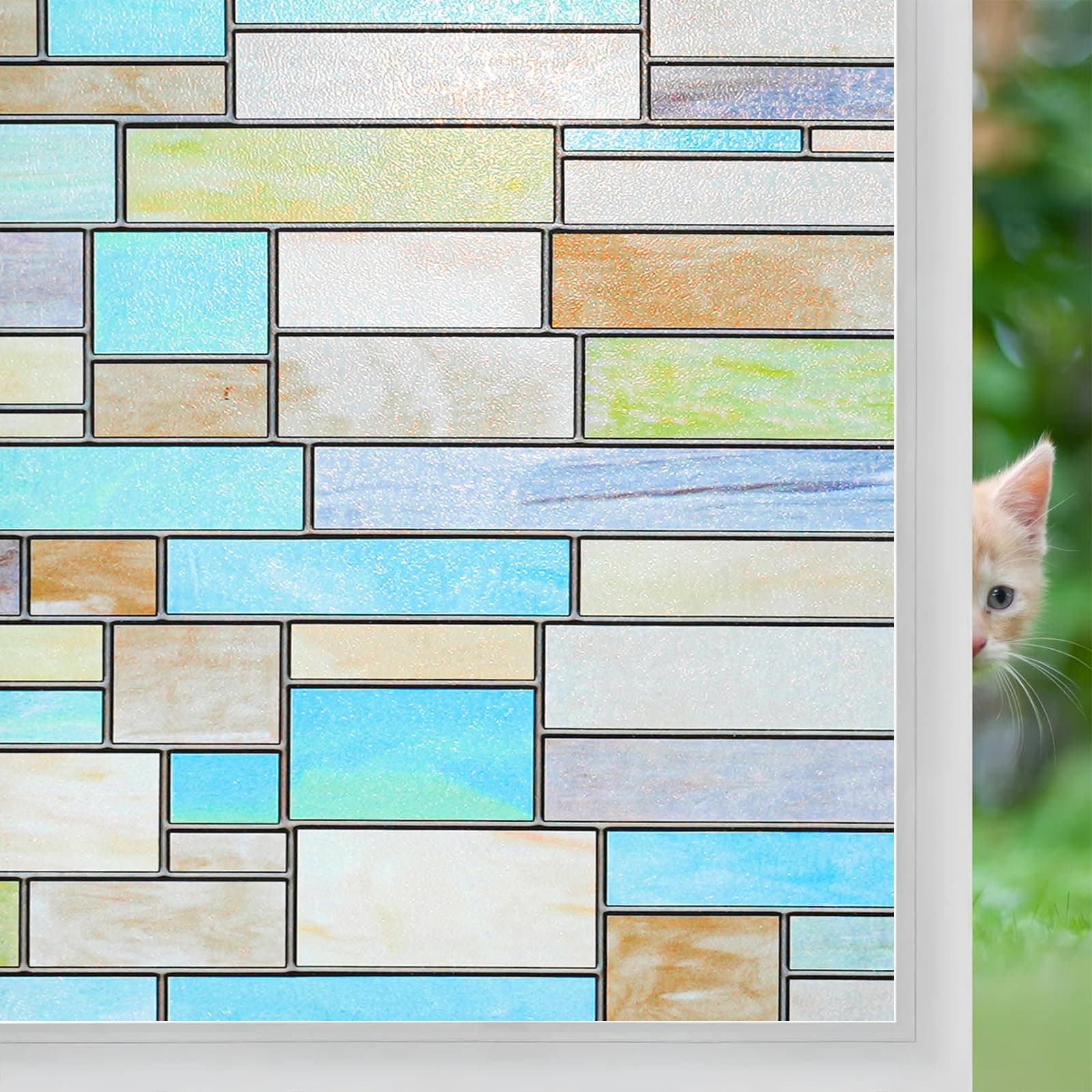 Niviy Privacy Window Film Non-Adhesive Removable Static Cling Glass Film Stained Glass Window Film for Home Kitchen Office