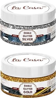 La Casa Premium Edible Glitter - Silver & Golden | Pack of 2 | Metallic Glitter Ideal for Cake Icing Decoration & Garnishing | 2x9g |