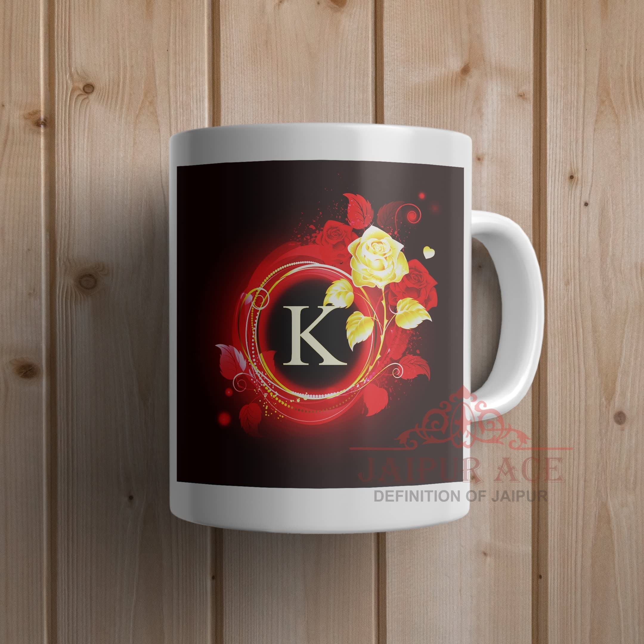 Initial Coffee Mug Letter Alphabet Ceramic Cup Drinking Water Milk Tea Juice for Office Home School - Graphic Design K Floral Hot Chocolate for Birthday Christmas Mothers Day (K)
