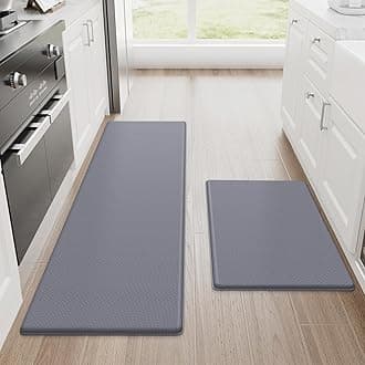 StepRite Kitchen Mats, 2PCS Kitchen Rugs, Cushioned Anti Fatigue Kitchen Mats for Floor, Non-Slip Standing Desk Mat, Waterproof Kitchen Rug Set for Kitchen, Floor, Office, 17.3"x30"+17.3"x47", Grey