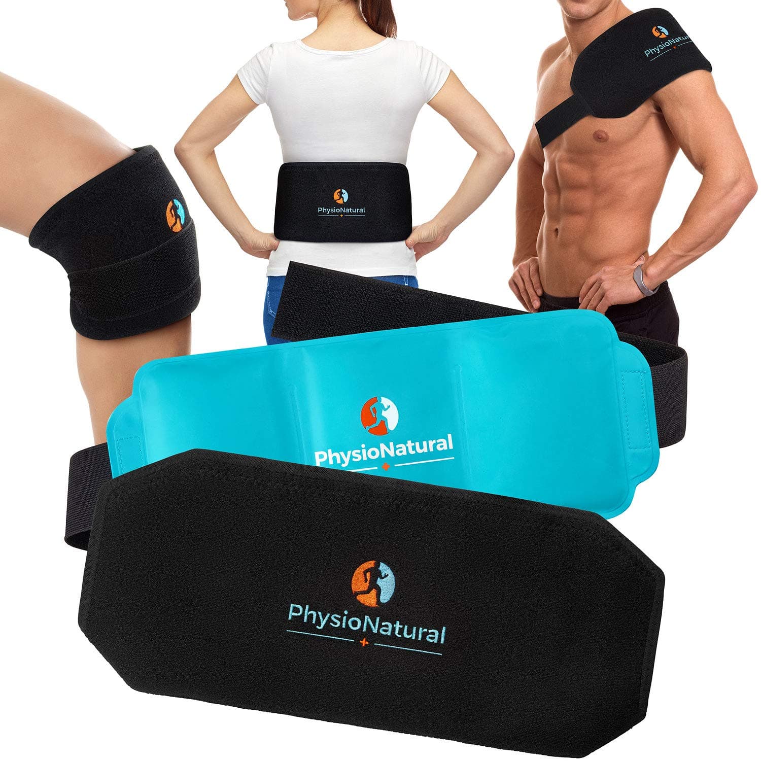 PhysioNatural Cold Therapy Reusable Gel Pack with Secure Wrap for Instant Relief of Back Pain, Sore Shoulders, Swollen Knees - Ideal for Injuries, Arthritis, Sprains, Aches, and Surgery Recovery
