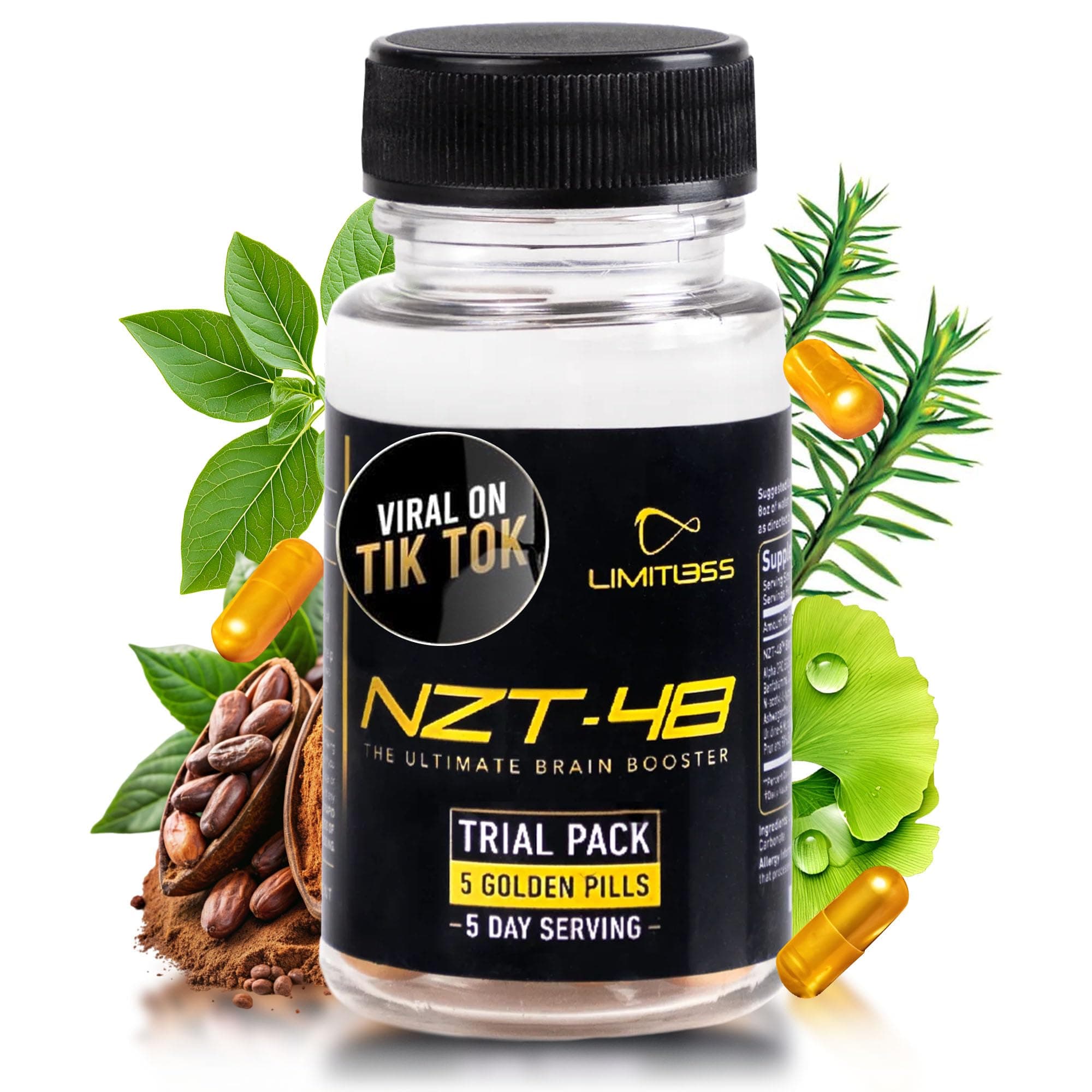 Nootropic Premium Brain Booster - Brain Supplement for Memory + Focus + Natural Energy - Caffeinated, Phosphatidylserine, Vitamins B6 B12-5ct Capsules - Travel Pack