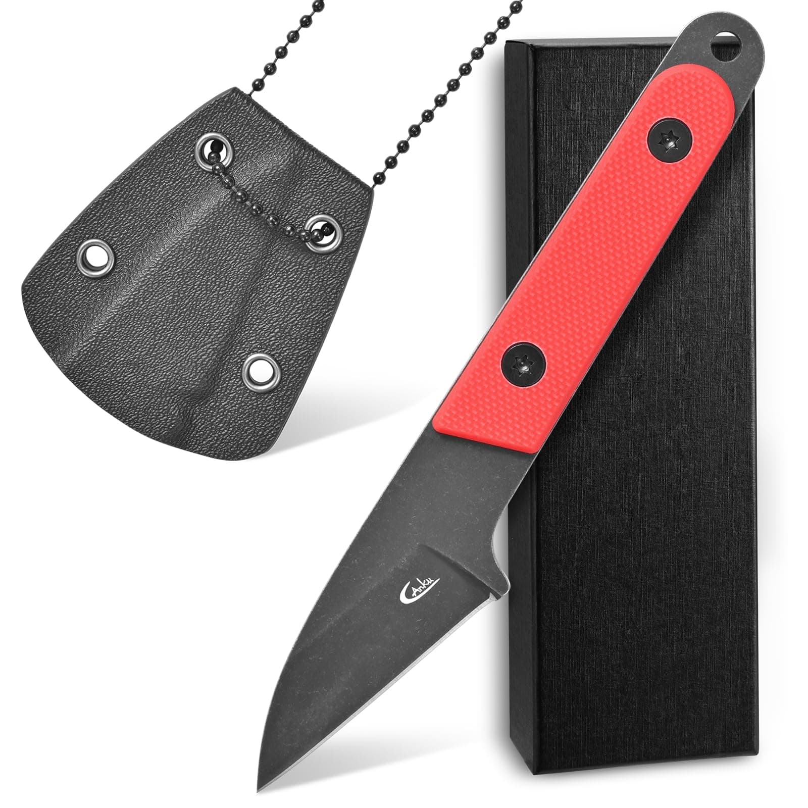 C1295 Fixed Blade Knife,9Cr18Mov Blade G10 Handle EDC Tool Neck Knife with kydex Sheath for Outdoor, Camping, Hiking, Fishing(Red)