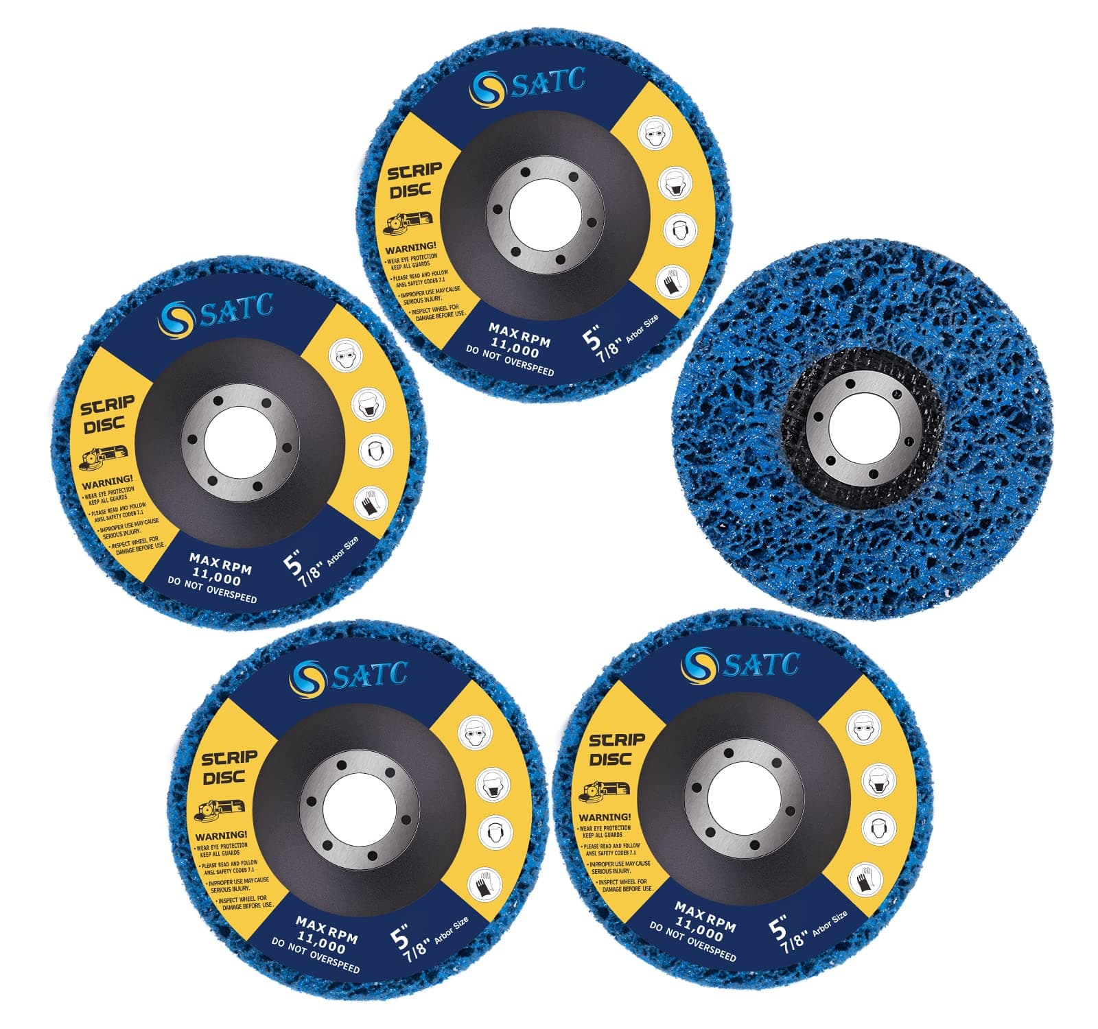 S SATCStrip Disc Blue 5” x 7/8” Stripping Wheel Premium Silicone Carbide Strip Disc for Angle Grinder-5 PCS