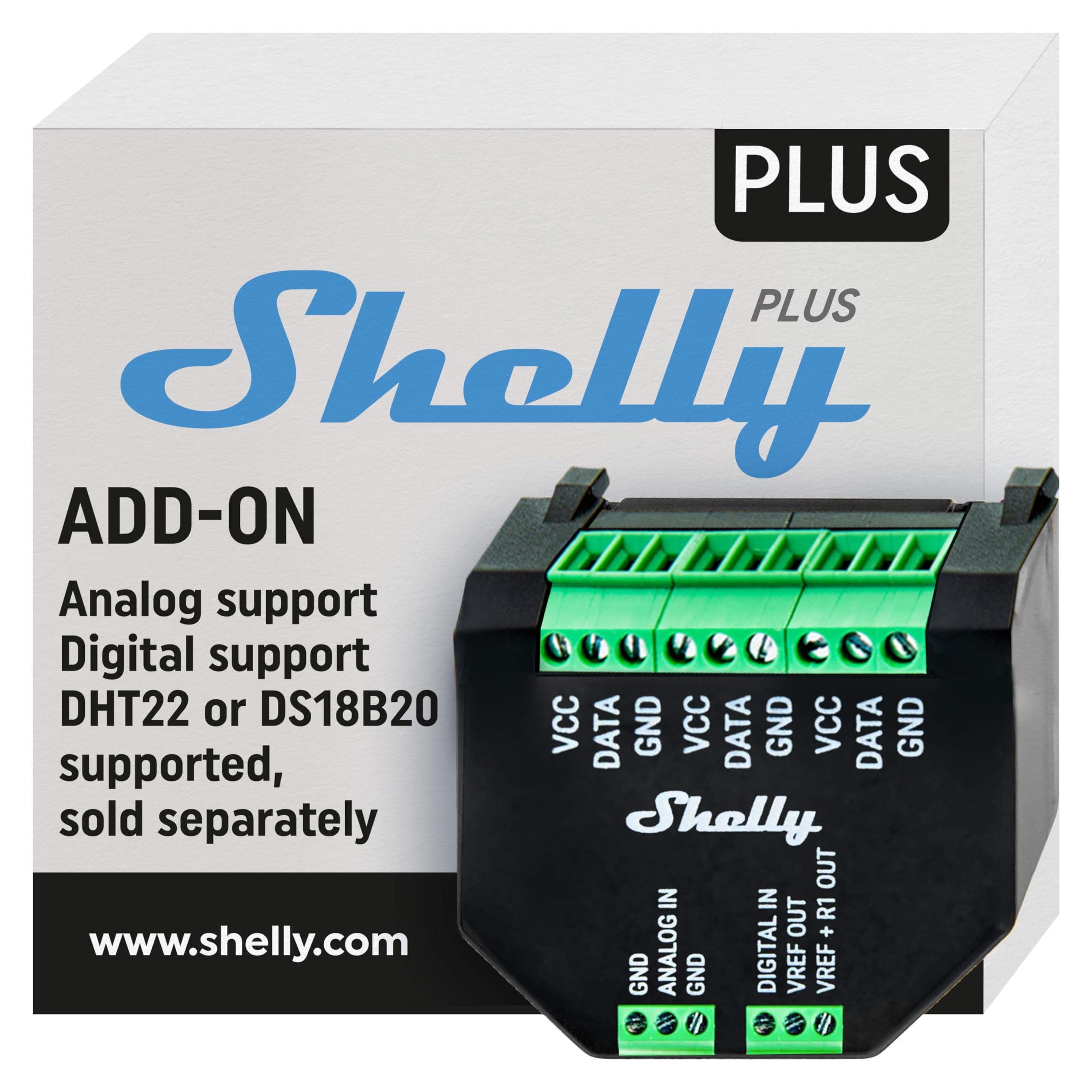 Plus Add-On | Wi-Fi & Bluetooth Add-On for Shelly Plus Devices | Measure Temperature and Humidity | Home Automation | Works with Alexa & Google Home | iOS Android App | No Hub | Digital Sensor