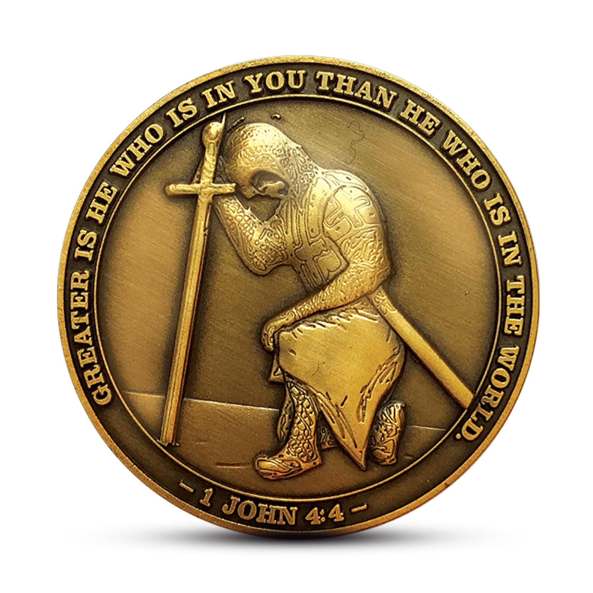 LOGOS COINS The Task Ahead I Can Do All Things, Challenge Antique Gold-Color Plated, Featuring a Kneeling Knight Templar and Philippians 4:15
