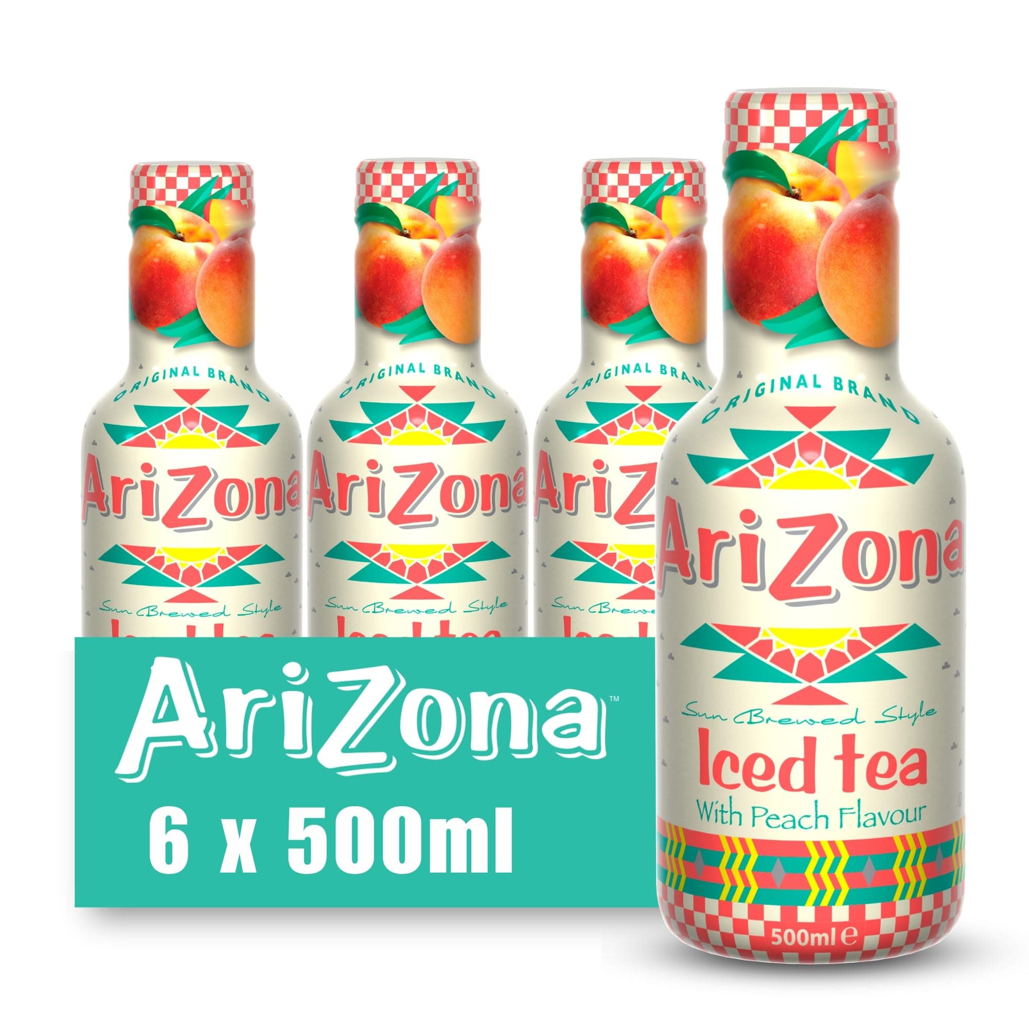 Peach Iced Tea, Pack of 6 x 500ml PET Bottles, Black Tea with Real Peach Juice, No Artificial Colours or Preservatives