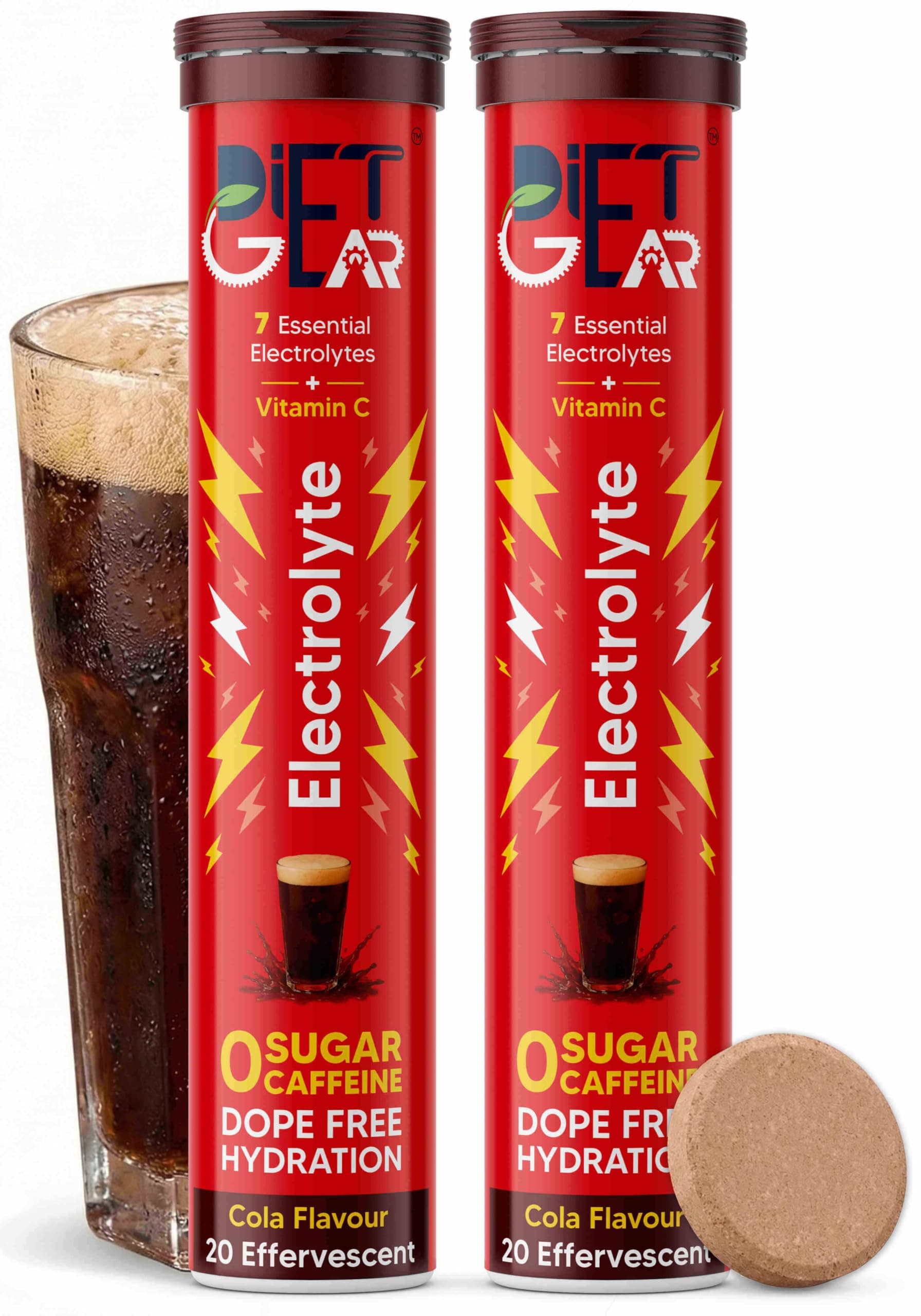 SMART PACK of 2 | DIET GEAR 0 Sugar, 0 Caffeine Electrolyte Drink Mix | Cola | 10L/40 Glasses of 7 Clean Electrolytes | Instant Daily Hydration for Gym, Heat & Hustle | No BS: No Maltodextrin, No Sucralose, No Artificial Sweeteners | Made for India