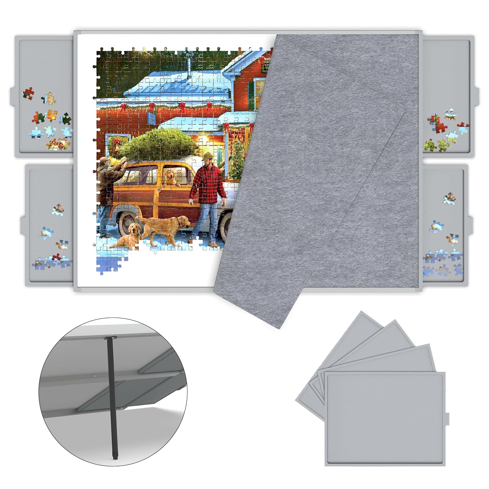 Puzzle Board 1500 Pieces,Jigsaw Puzzle Boardd with Adjustable Tilting Pole,Grey Tilting Puzzle Board with DrawersThe Forest Stewardship Council