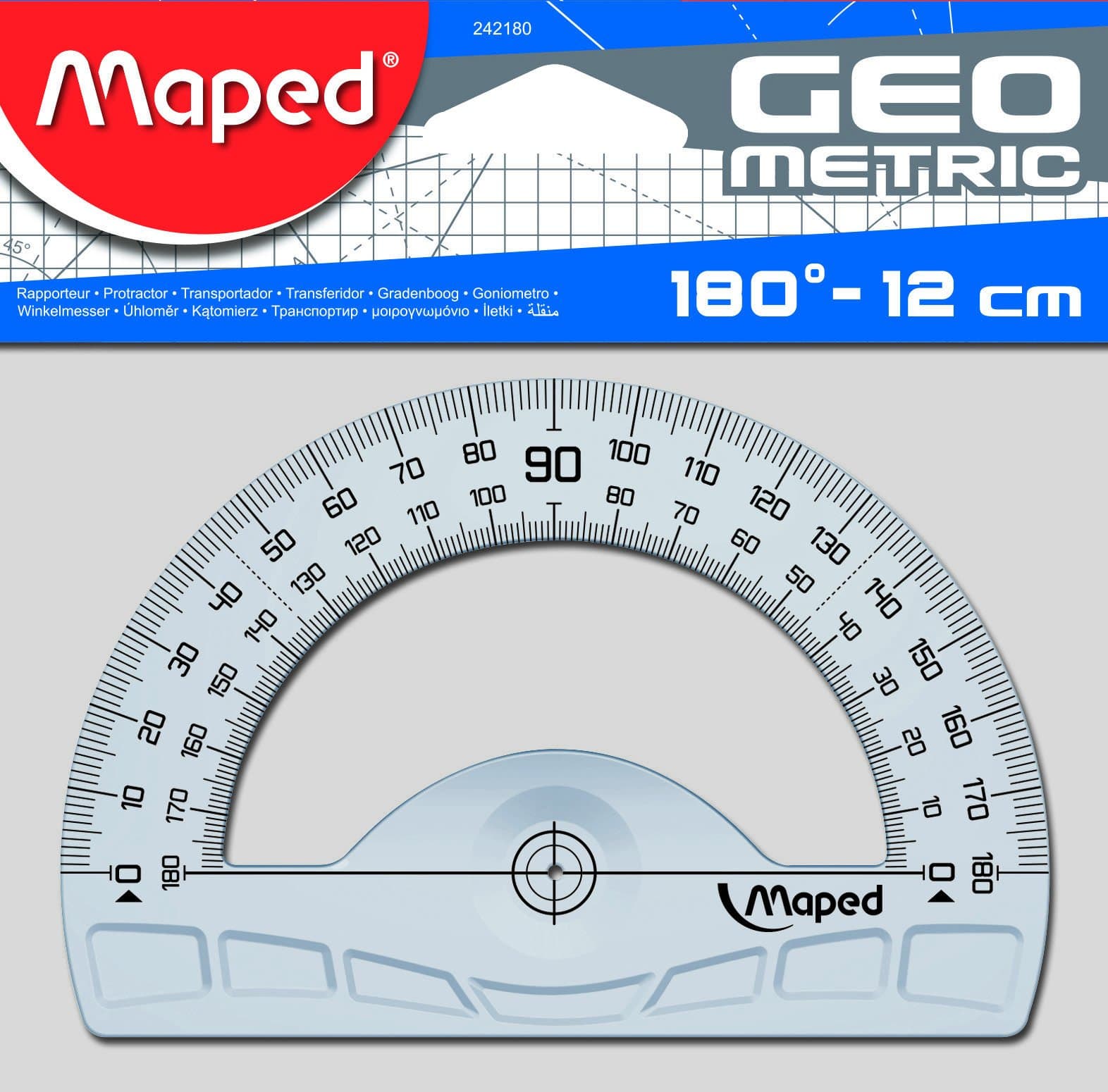 Maped242180 Protractor - protractors (Half-Circle, Blue, Translucent, Plastic, Hanging Bag)