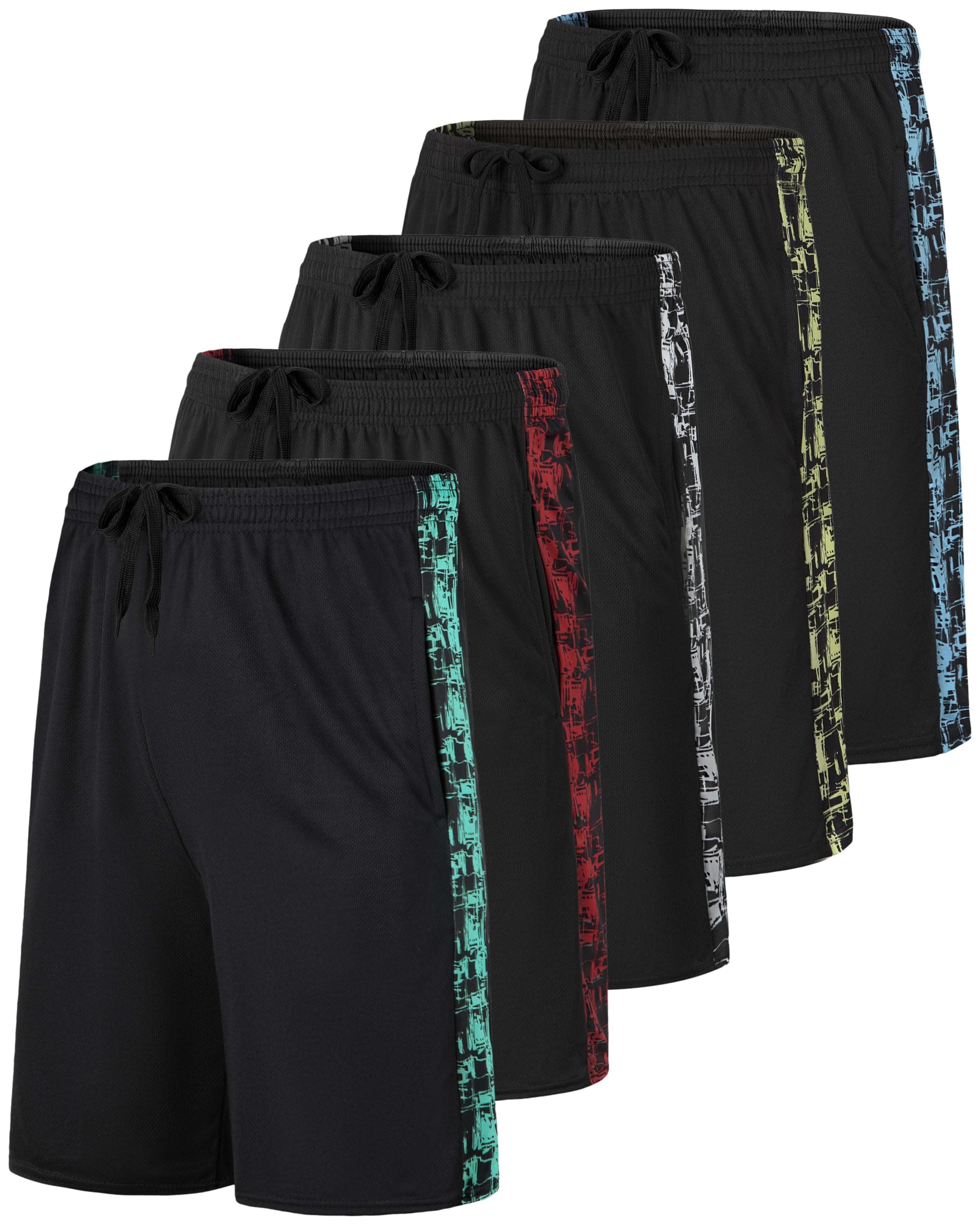 Real Essentials 5 Pack: Men’s 9" Mesh Shorts – Athletic Gym, Workout, Basketball, Running, Casual Lounge Activewear Pockets