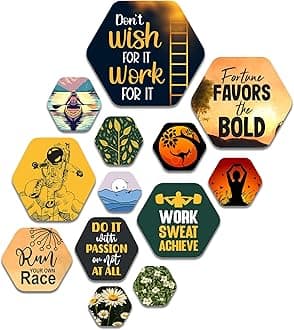 Artvibes Motivational Quotes Hexagon Shape MDF Wooden Wall Decor Items | Quotes Decor Item | Motivational Wall Decor | Wall Poster | Gift Items | Office Wall Decoration Items (WPS_223N), Set of 13