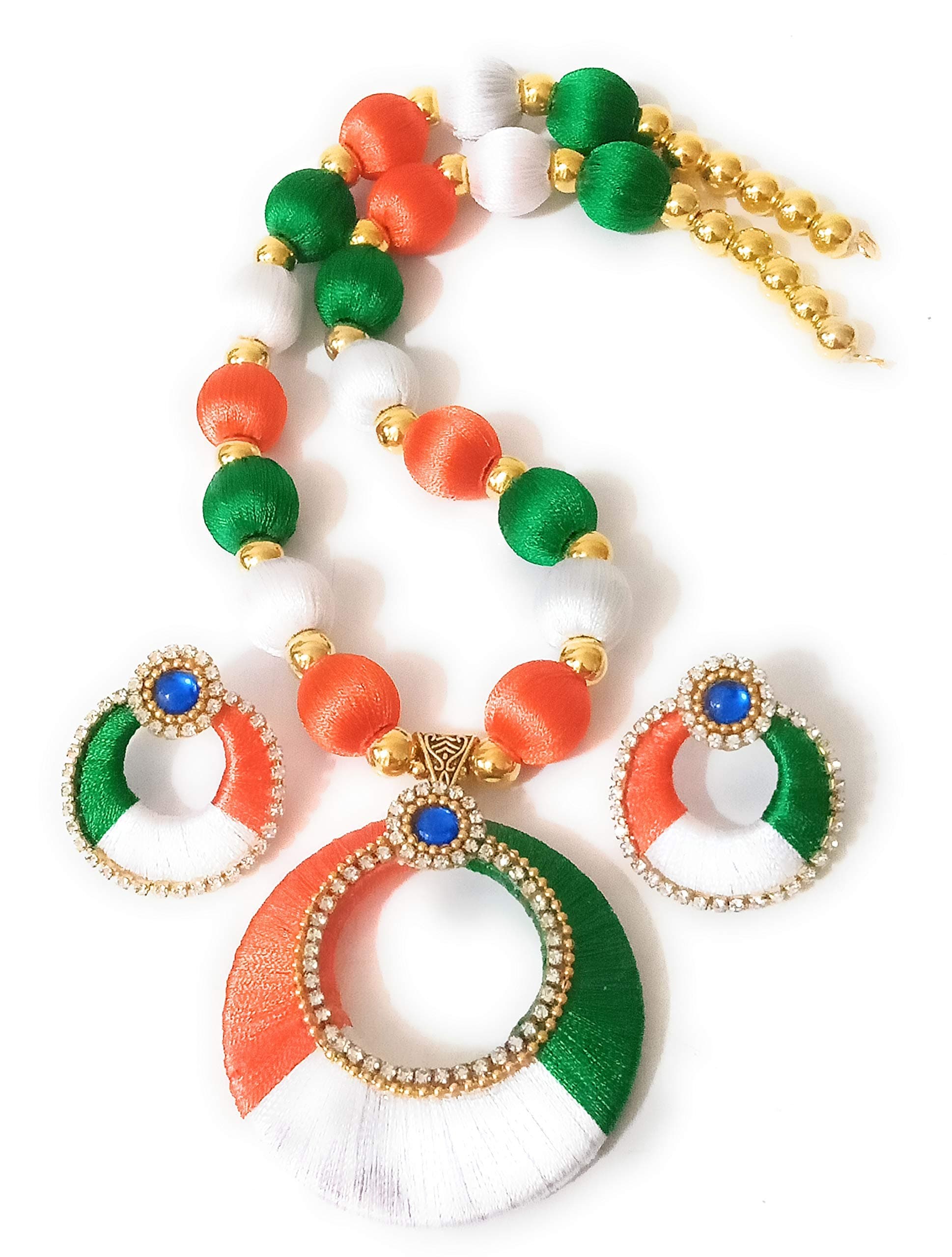 Manali Creations Plastic Beads, Silk Threads, Ball Chain, Diamond Chain & Plastic Moulds And Necklace And Earrings Set For Women & Girls (Orange, White & Green)