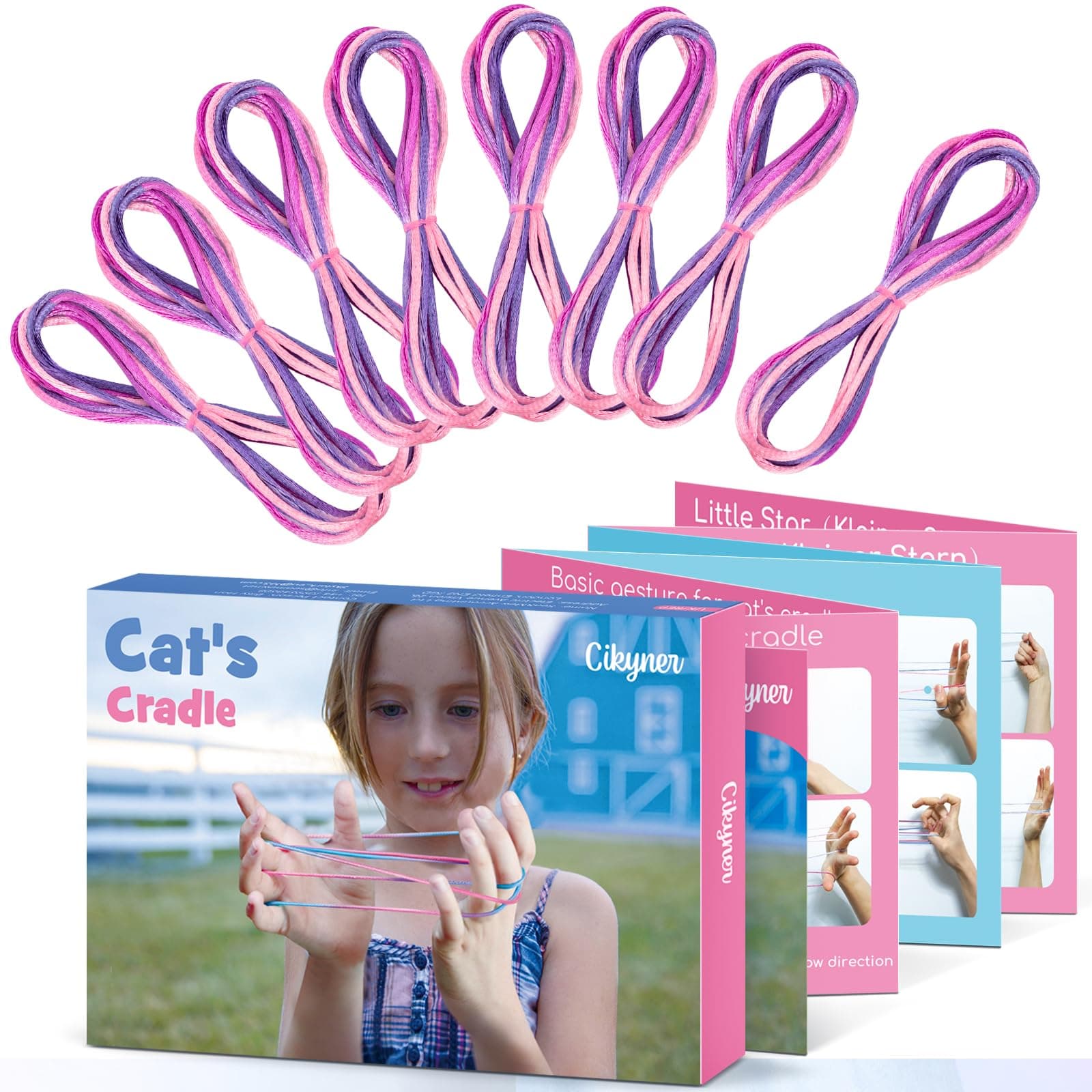 Cikyner Cat’s Cradle String, 8 Pcs Finger String Game 2m Long 2mm Diameter Cats Cradle with Instructions Polyester Purple String Toy Supplies Ideal for Gifts for Girls and Boys on Birthday Easter